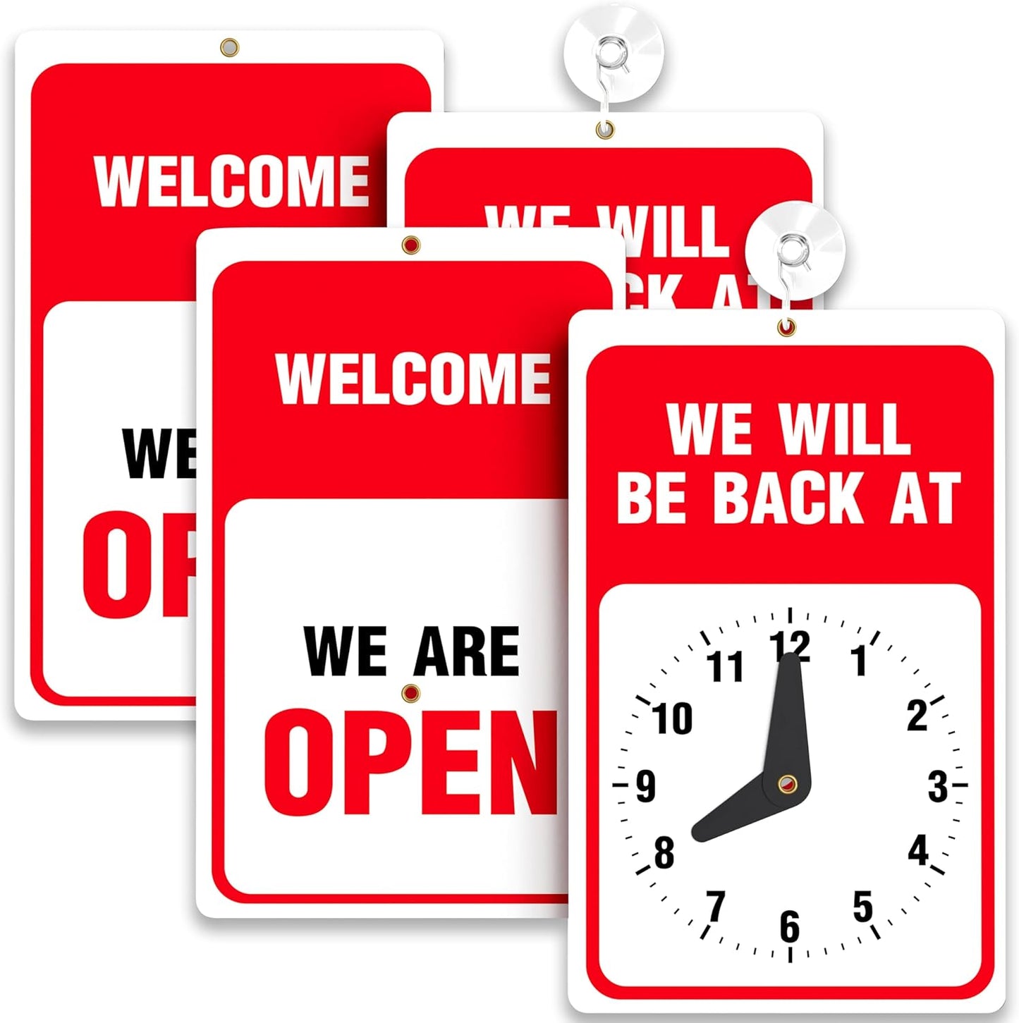 Will Return Sign With Clock - 2 Pack - 9.25 x 5.75 Inch - Bright Red and White Colors - Includes Suction Cup - Ideal Be Right Back Signs for Business, Retail Store, Office Door or Window