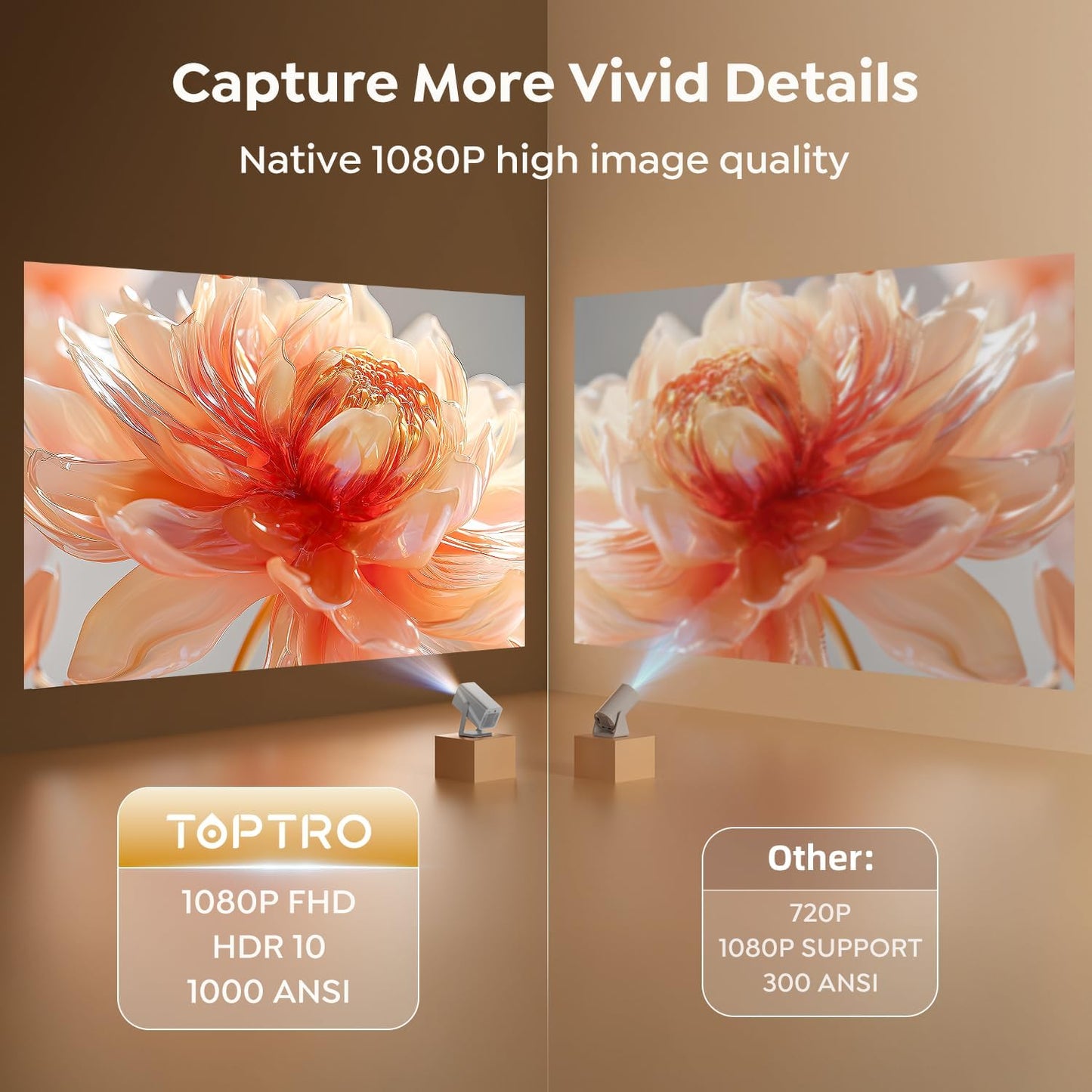 [Netflix-Licensed/Auto Focus/360°Adjustable Stand]Smart-Projector-4K with WiFi 6 and Bluetooth5.2, Native 1080P Mini Portable Projector, Dolby Audio/Auto Keystone/Zoom, TOPTRO Outdoor Movie Proyector