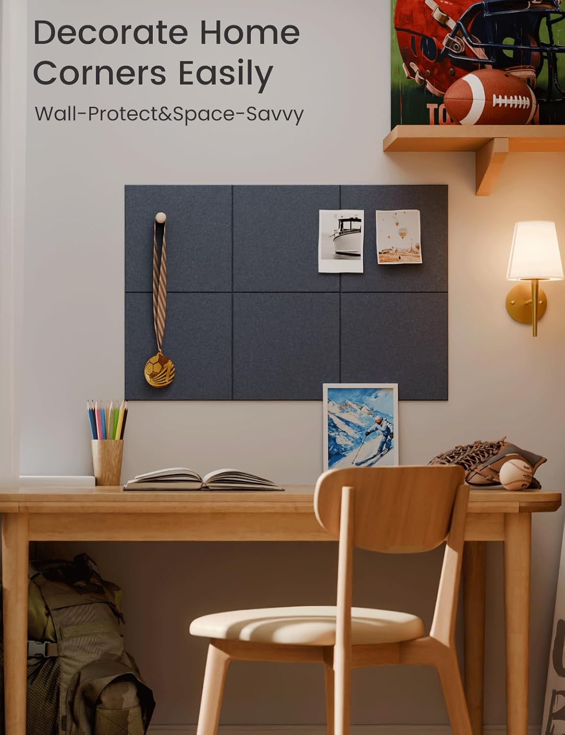 Felt Bulletin Board Tiles -28"x18" Cork Board Alternative for Office Decor, Push Pin Board Wall Organizer 6-Pack - Deep Charcoal Blue