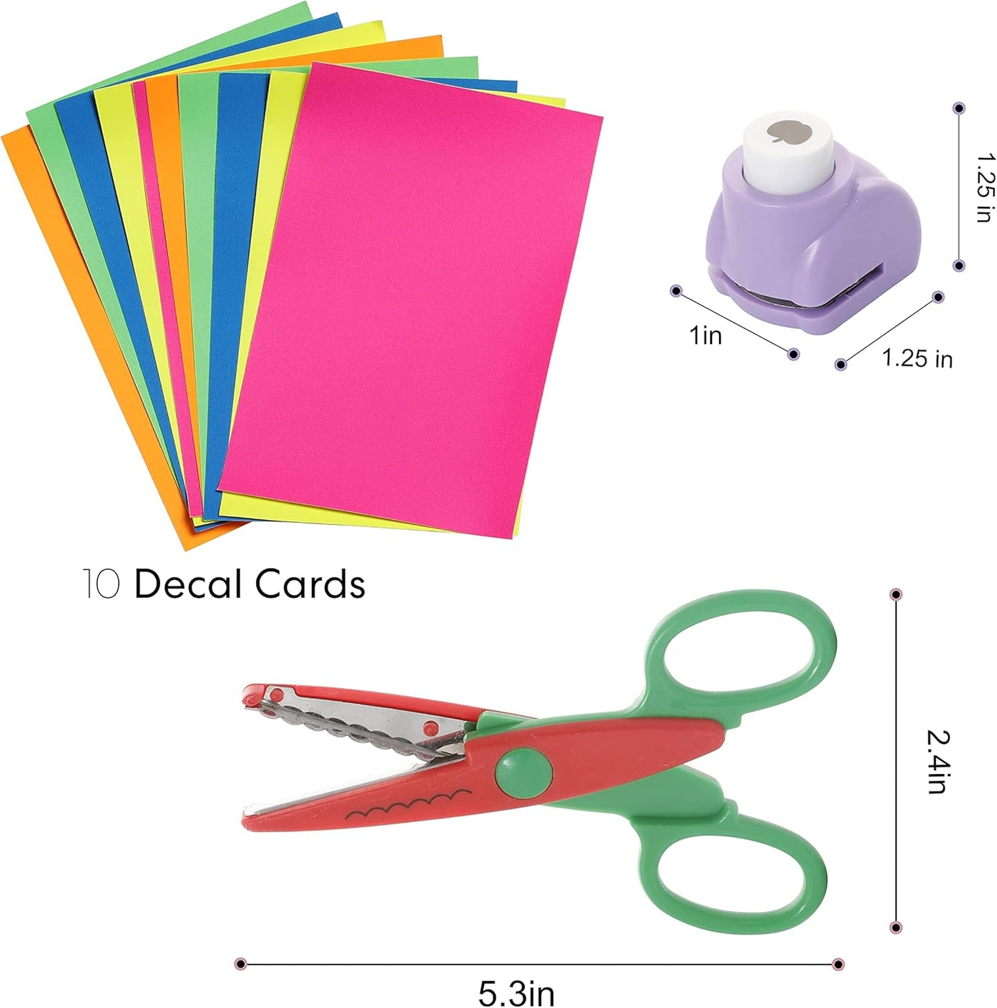 Incraftables Craft Scissors with Decorative Edge – 26 Piece Crafting Set - 6 Scissors with Fun Decorative Edge - 10 Paper Hole Punch Shapes & 10 Colorful Pieces of Paper