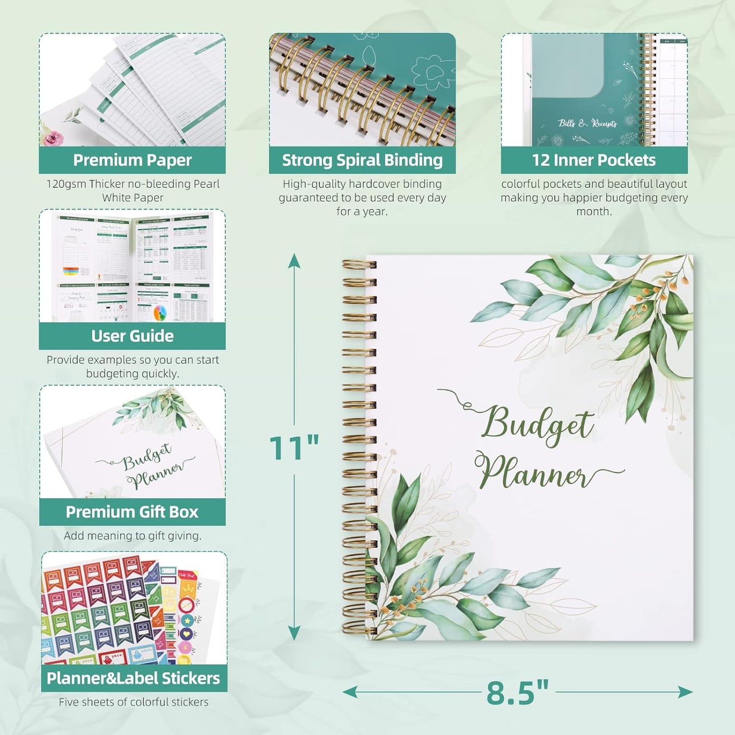 SOLIGT 8.5 x 11 inches Large Budget Planner and Monthly Bill Organizer – Premium Hardcover Budget Book with 12 Pockets for Savings, Debt, Expense Tracking – Budget Tracker with Stickers
