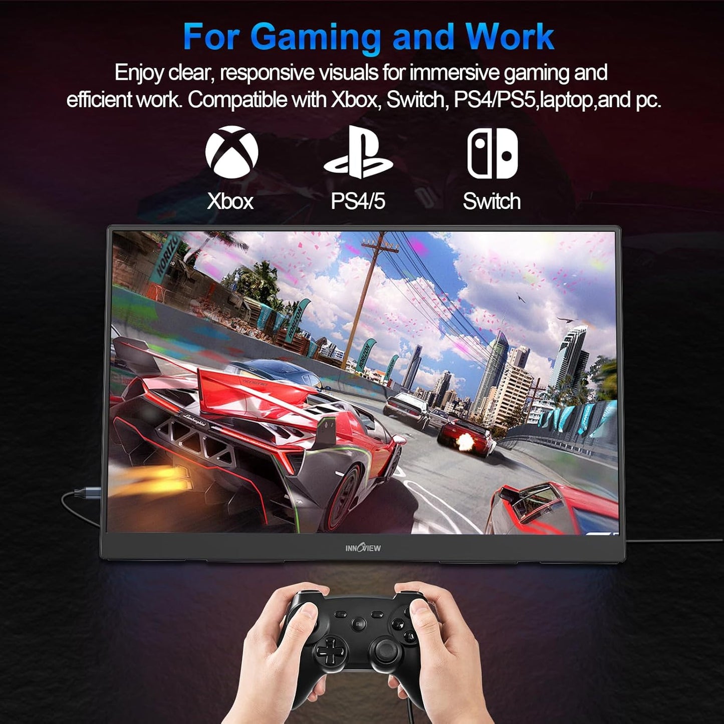 InnoView Portable Monitor, 16" 1200P FHD 180Hz 100% sRGB, Portable Gaming Monitor with Sleeve, USB-C Mini HDMI Portable Laptop Monitors for Laptop, Phones, MacBook, Tablet, PS4/5, Switch, Xbox