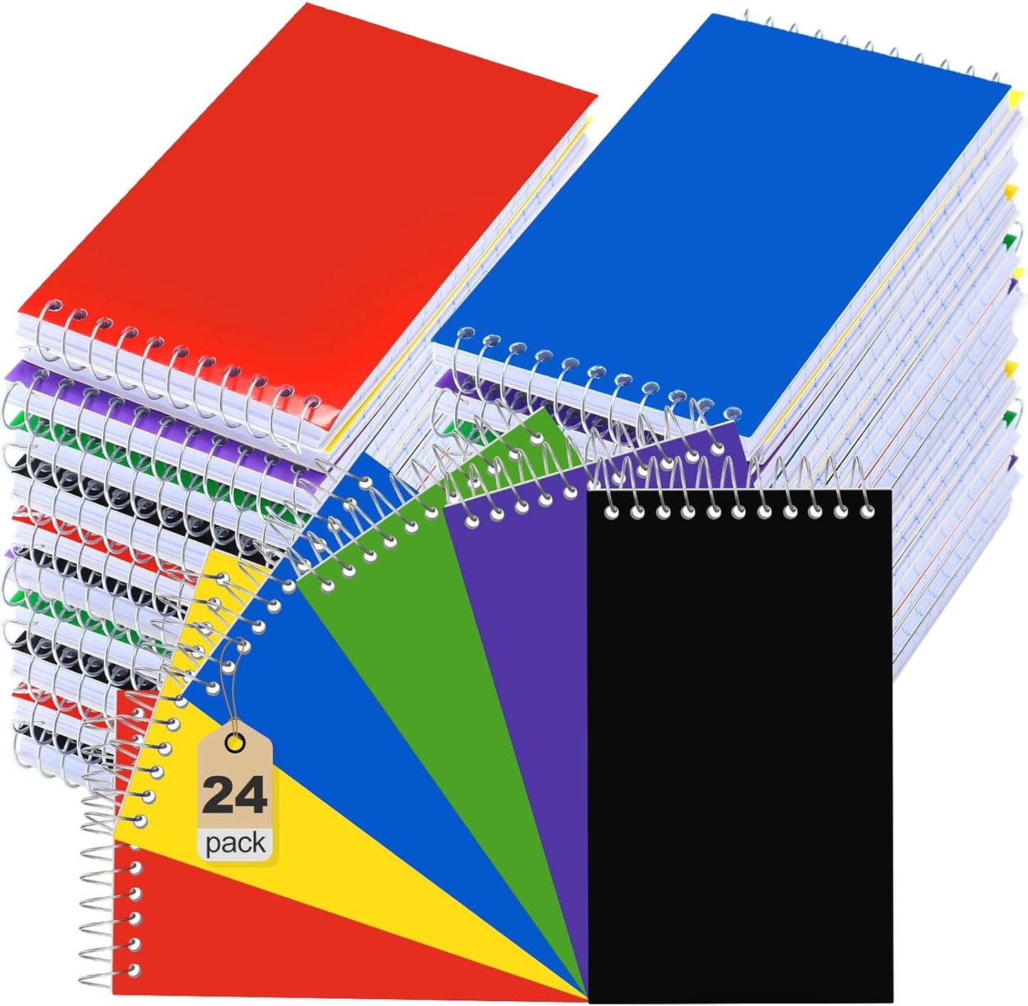 24 Pcs Small Pocket Notebooks 3 x 5 Inch Mini Memo Spiral Notepads Top Bound College Ruled Lined Note Pads for Back School Office Journaling Noting, 75 Sheets/Pad (Fresh Color)