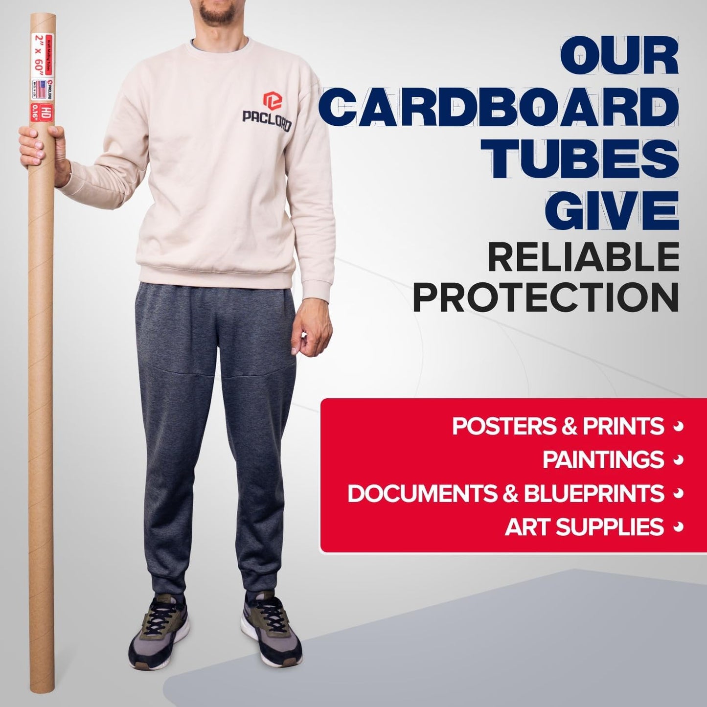 2" x 60" Heavy-Duty Reinforced Cardboard Mailing Tube, Pack of 6 Tubes with 12 Caps – Secure USPS Approved – Great for Shipping and Storing of Prints, Artwork, Posters or Documents