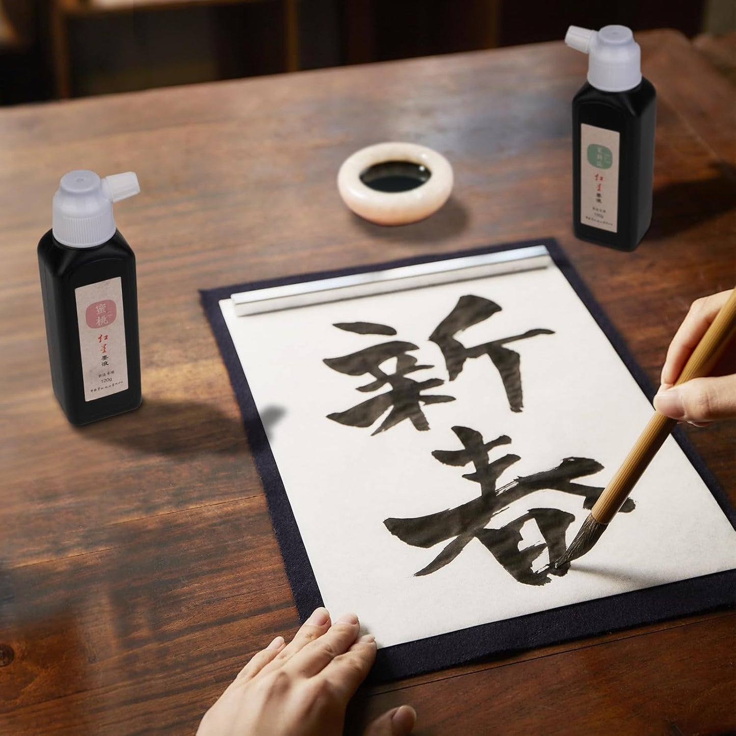 MEGREZ Chinese Calligraphy Ink, Sumi Ink Flower Scented Calligraphy Ink for Beginner Practice Chinese,Redstar Black Liquid Ink for Painting and Writing, Jasmine