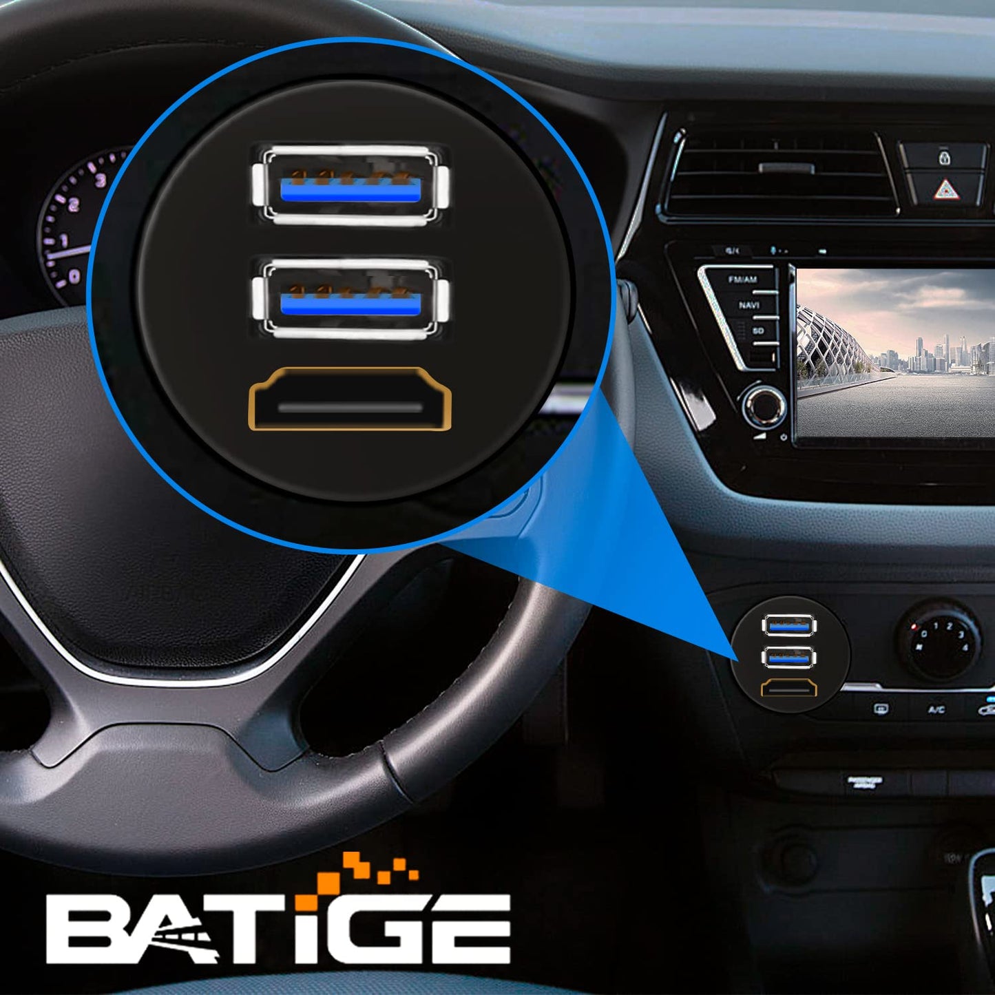 BATIGE Dual USB 3.0 & HDMI Male to Female Car USB Flush Mount Extension Cable USB 3.0 Dash Mount for Car Truck Boat Motorcycle - 3ft