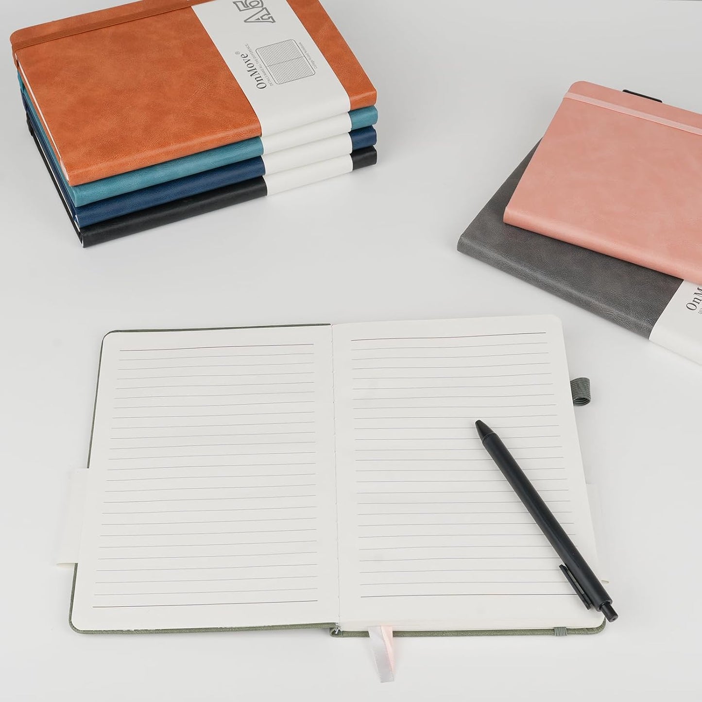 Notebooks Journal for Women Men 5 Pack Bulk Leather Hardcover with Pen Holder A5 160 Pages 100 GSM Thick Paper for Work School Lined Pink