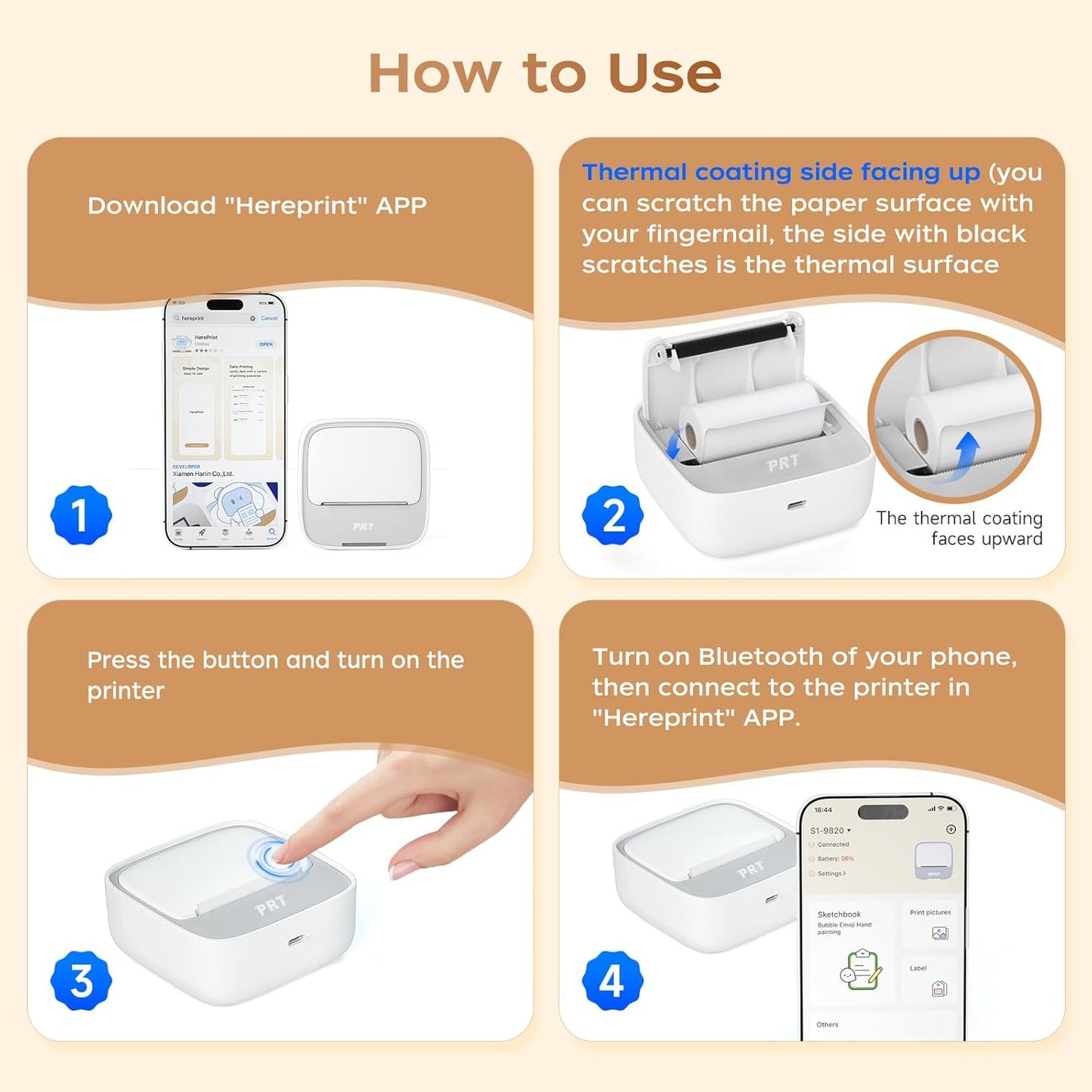 PRT Sticker Printer - S1 Mini Portable Thermal Printer, Bluetooth Sticker Maker Machine with 1 Roll Paper, Pocket Label Maker for Study Notes, Pictures, DIY, Label, Free App with Multiple Templates