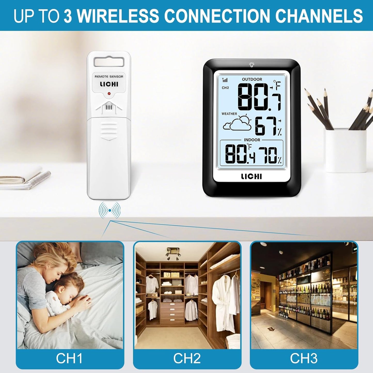 Indoor Outdoor Thermometer Wireless Weather Station, Internal External Thermometer Hygrometer, Home Batteryoperated Temperature Humiditymonitors330 Feet (About 100 Meters) Backlight Display