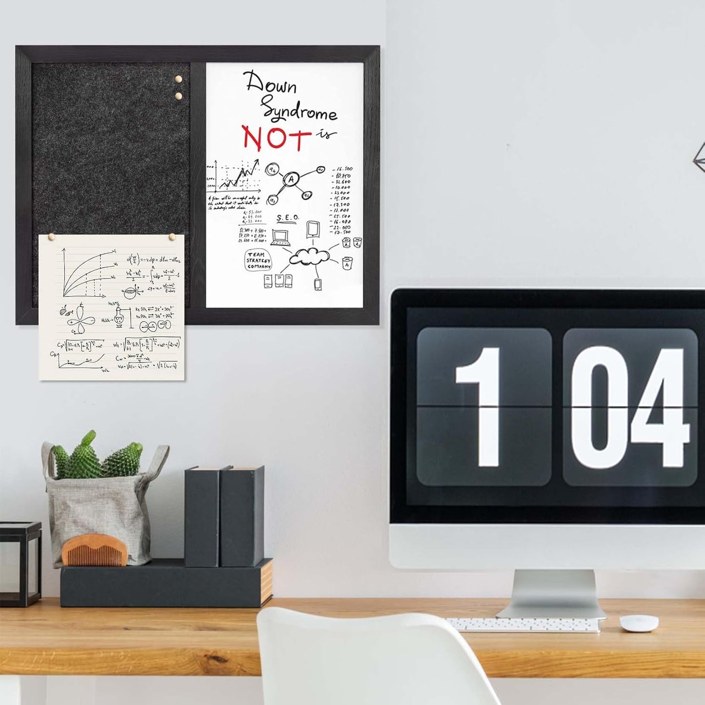 Bulletin Board Whiteboard Dark Gary Felt Board Combo for Office School Kitchen Bedroom, Black Wood Frame,13"*17",Whiteboard+BK-3343BK