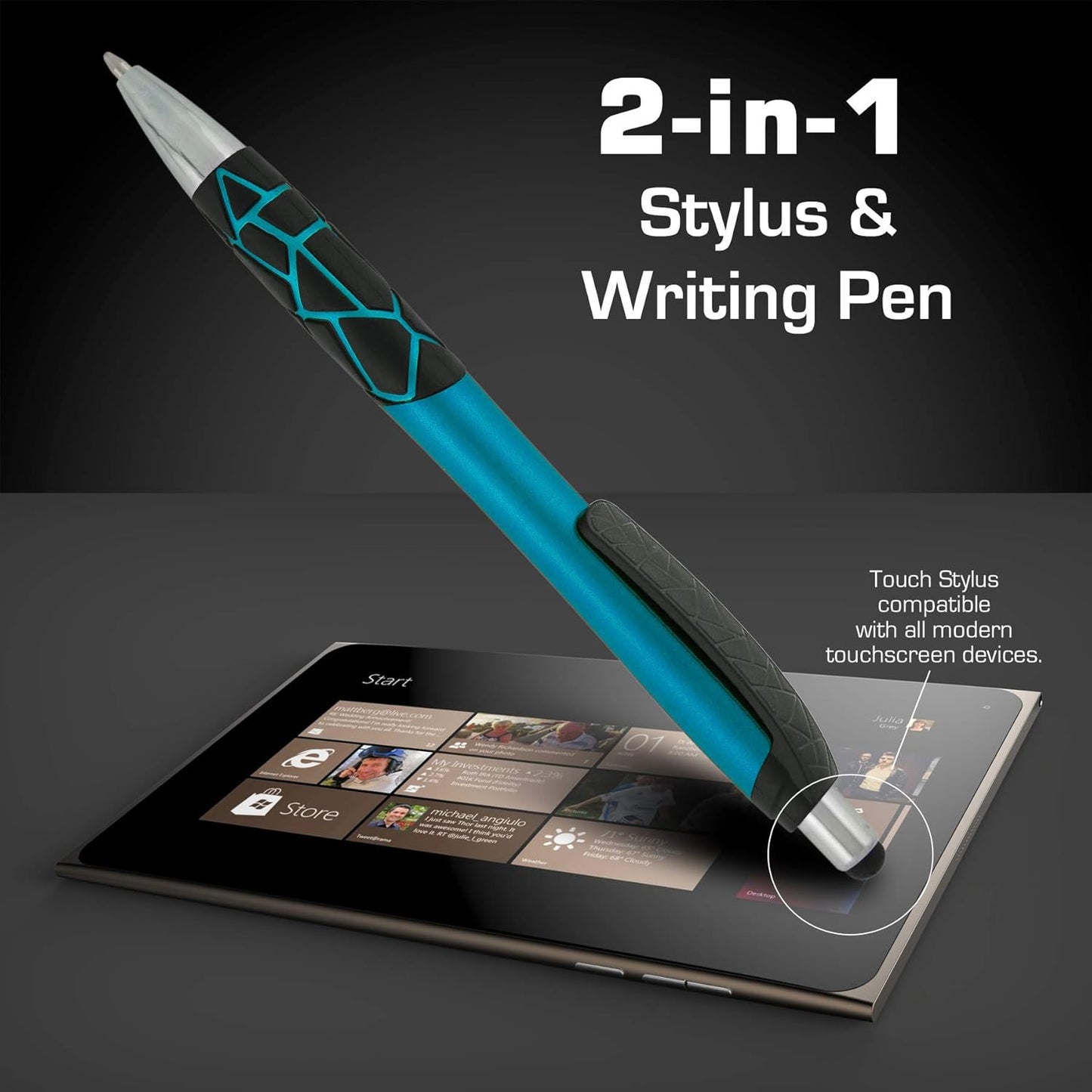 Stylus Pens -2 in1 Capactive Touch Screen with Ballpoint Writing Pen Sensitive Stylus Tip For Your iPad iPhone Samsung Galaxy & All Smart Devices -Metallic Barrel - Assorted Colors Comfy Grips,12 Pack