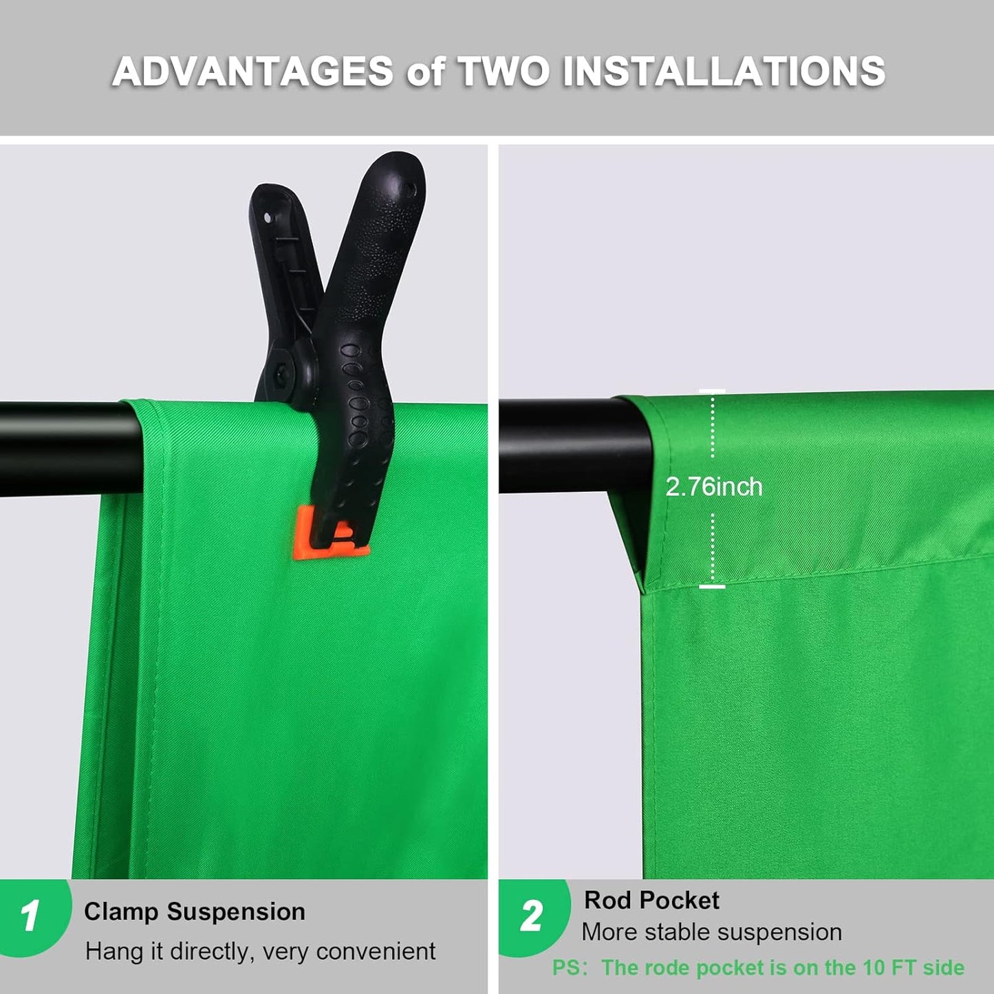 Aimosen 12 X 10 FT Large Green Screen Backdrop for Photography, GreenScreen Background for Zoom Meeting, Polyester Cloth Fabric Curtain, Chromakey Video Photoshoot Studio YouTube Conference Streaming