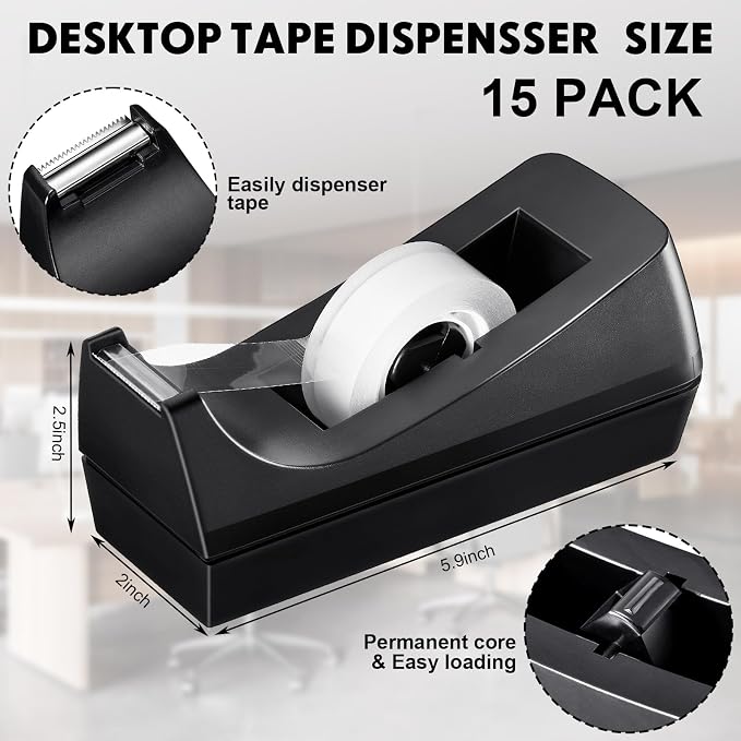 Colarr 15 Pack Desktop Tape Dispenser Non Skid Base Tape Dispensers Desk Tape - Image 2