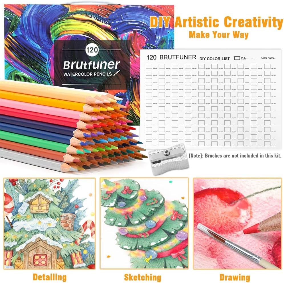 LBW Watercolor Pencils 120 Professional Water Colored Pencils for Adult Coloring Book Blending Sketching