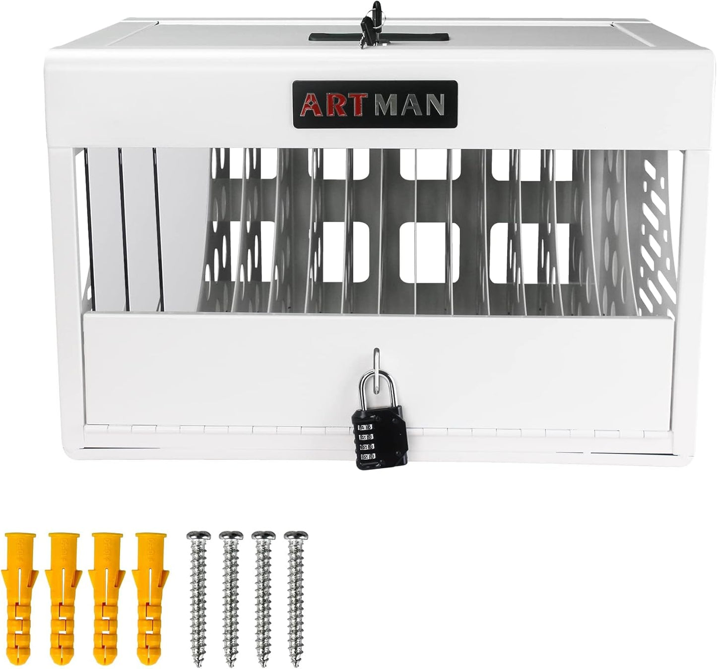 16 Device Charging Station for Laptops/Tablets/iPads/Chromebooks,16 Bay Wall-Mount Lockable Charging Cabinet with Cable Management & Power Organization,Fully Assembled Storage Cart (16 Bay-White)