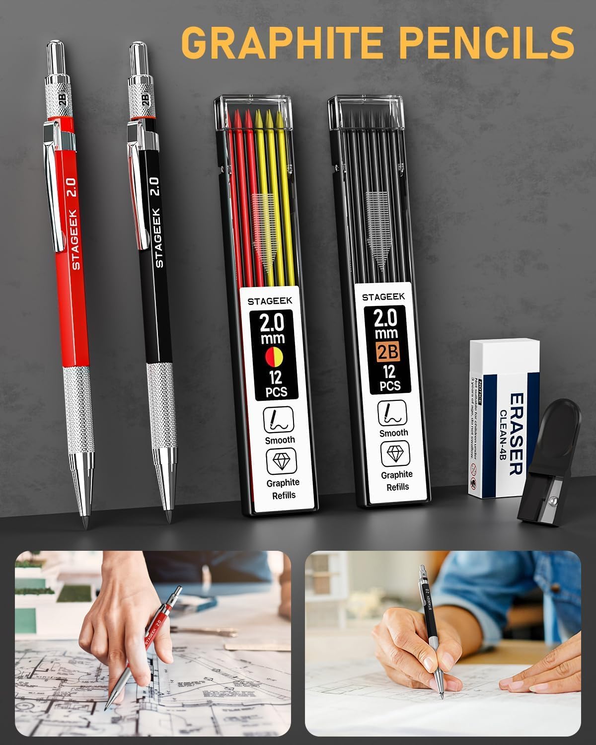 17 Pack Carpenter Pencil Set with Sharpener, Mechanical Carpenter Pencils with 60 Refills, Deep Hole Long-Nib Marker Pens, Carbide Scribe Tool & Construction Pencils for Architect with Case