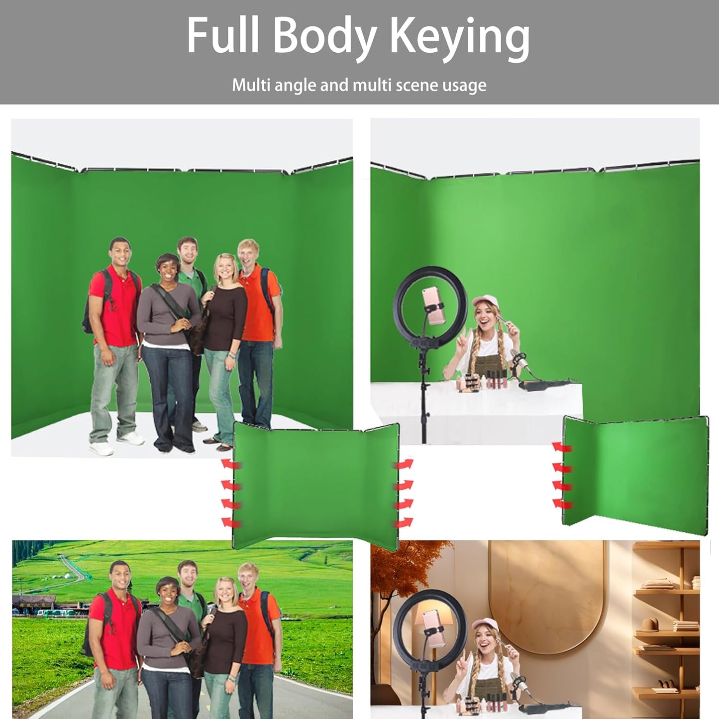 7.87ft x 13.12ft Green Screen Backdrop with Stand, Large Collapsible Backdrop System for Photo Studio, Video Shooting, Live Streaming, Gaming