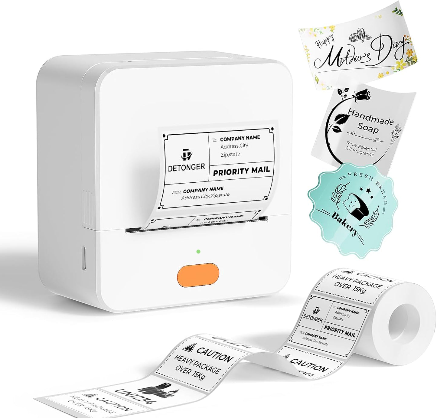 Label Maker Machine with Tape P1 2 Inch Thermal Printer Portable Bluetooth Shipping Label Printer Sticker Maker Labeling Machine Home Office School Business Use Rechargeable White