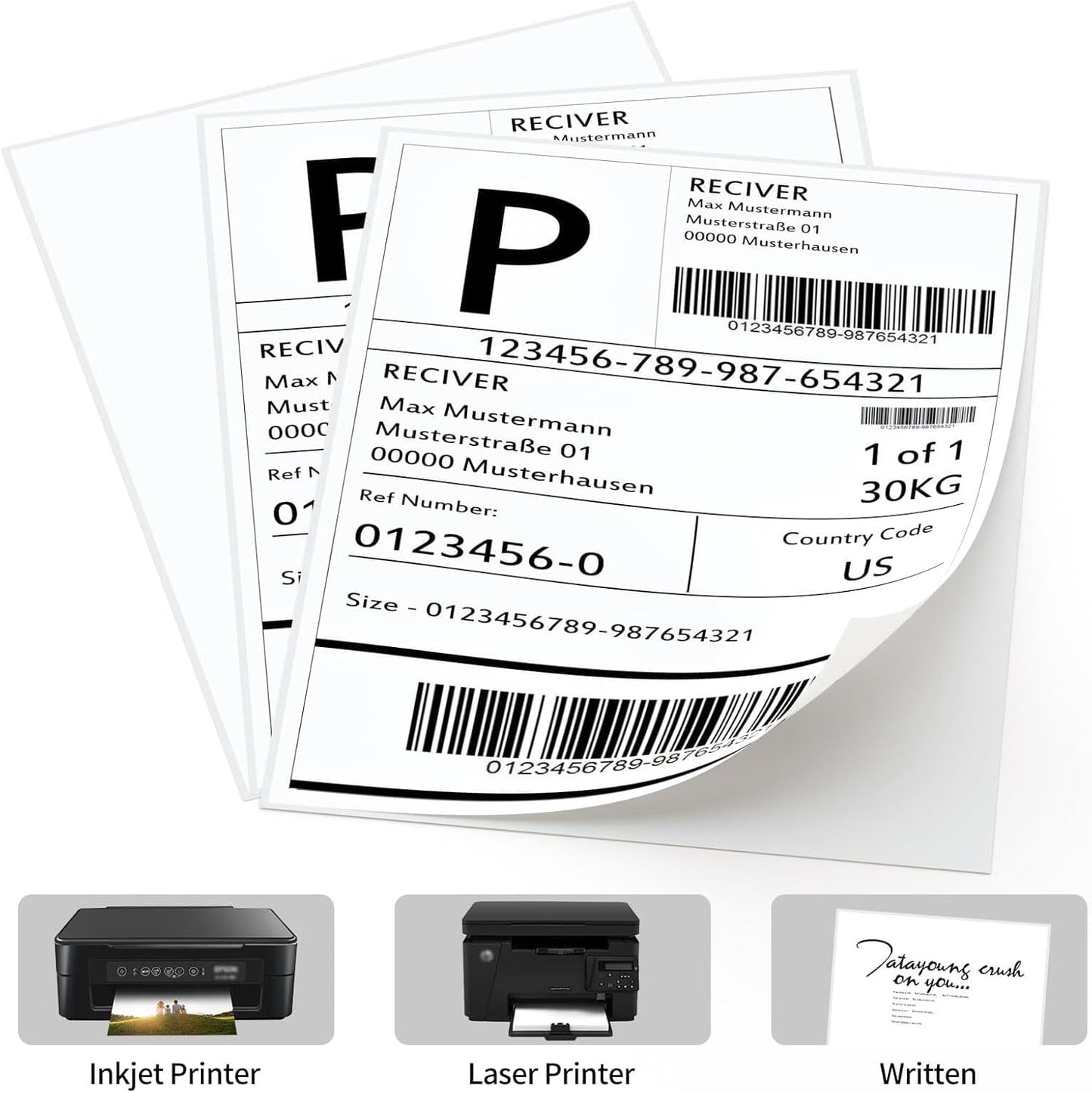 8.5" x 11" Sticker Paper for Inkjet Printers - 2000 Sheets Full Sheet Shipping Labels Printable Full Page Labels 8.5×11 White Sticker Paper for Laser Printing - Matte