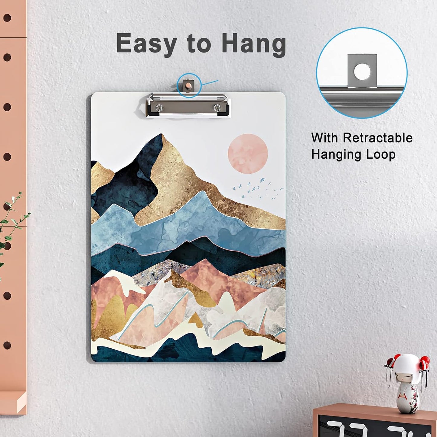 Cute Clipboard Wood Design Decorative A4 Letter Size Clip Boards for Classroom Office, Standard Size 9" x 12.5" with Low Profile Metal Clip - Abstract Scenery