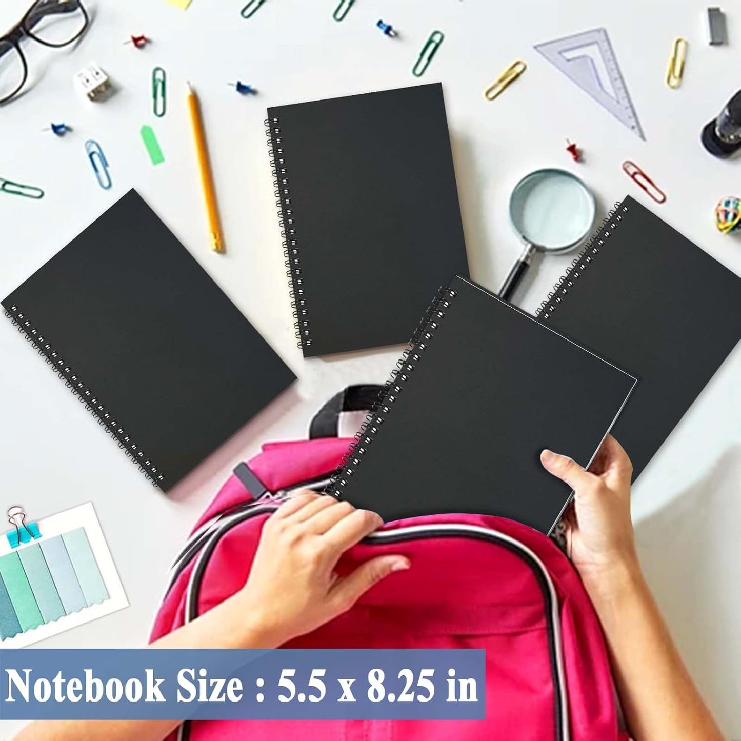GINMLYDA Black Small Spiral Notebook 6Pack, 120 Lined Pages 8.25x5.50 Inches Spiral Journal Kraft Cover Notebooks & Writing Pads for School Home Office Aesthetic Sketch Drawing Note