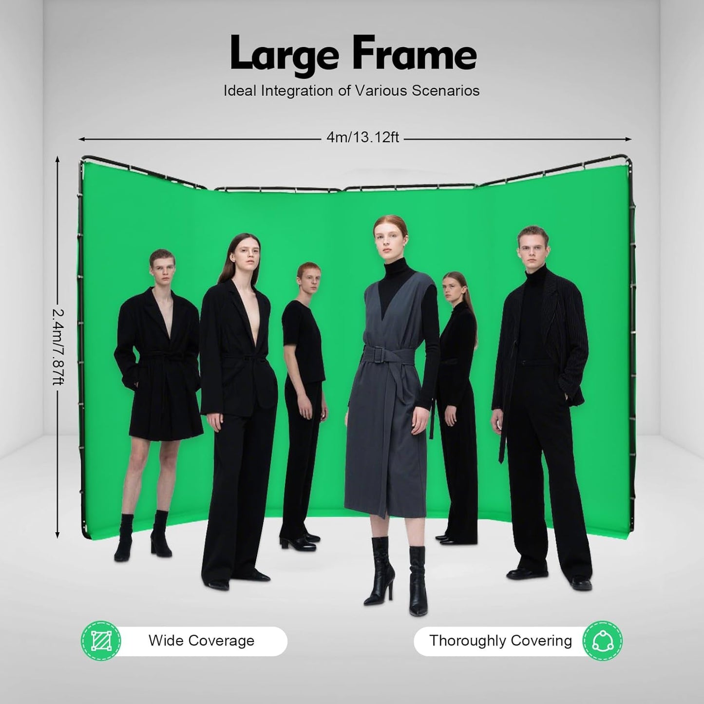 7.87ft x 13.12ft Large Green Screen Backdrop with Stand, Portable Foldable Photography Backdrops Large Collapsible Backdrop System for Photo Studio Video Shooting, Live Streaming (Green)