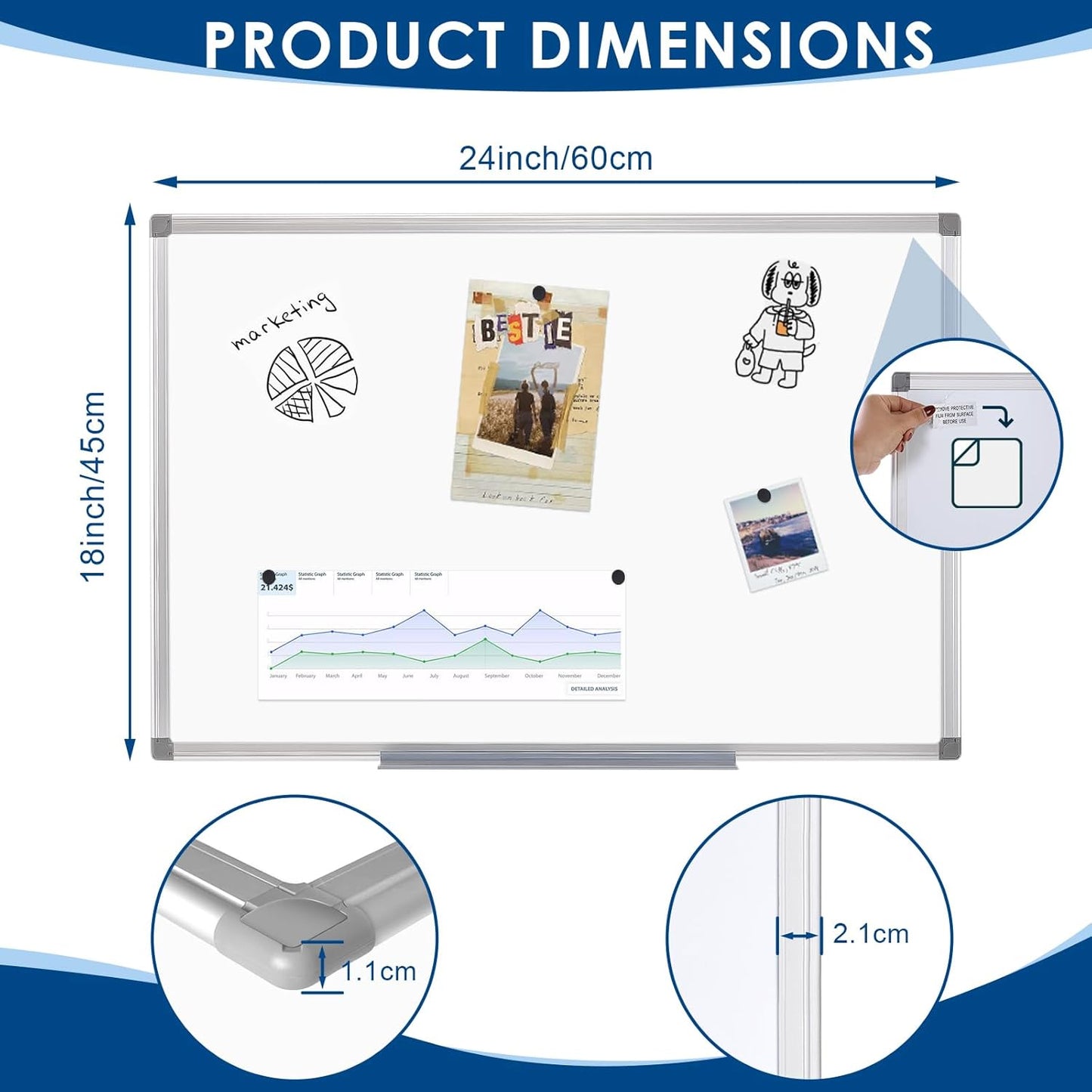 S SWANCROWN Magnetic Whiteboard 18 x 24 Inch Dry Erase Board Wall Mounted White Board for Meeting/Planning/Displaying