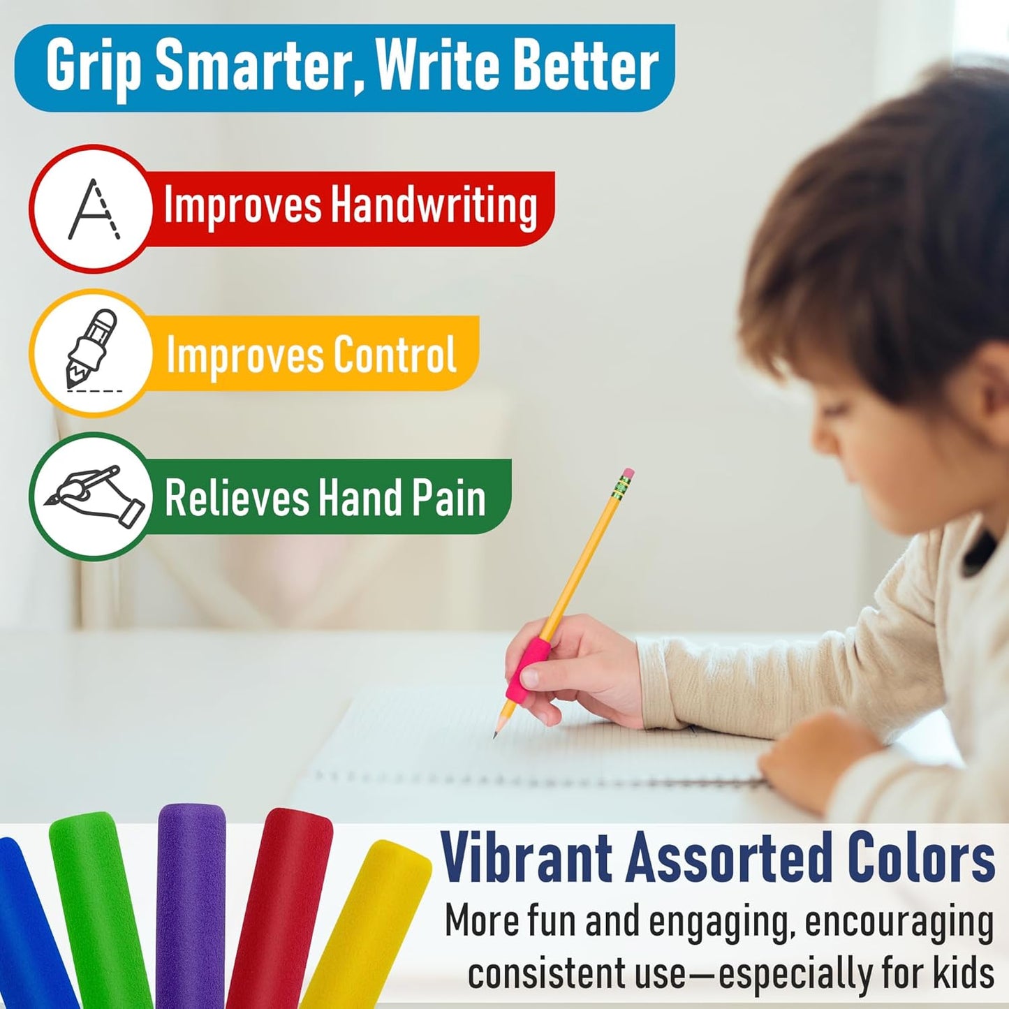 The Pencil Grip The Classics Soft Foam Pencil Grips, Ergonomic Writing Aid for Lefties and Righties, 1.5 Inch Long, Assorted Colors, 100 Pack - TPG-164100