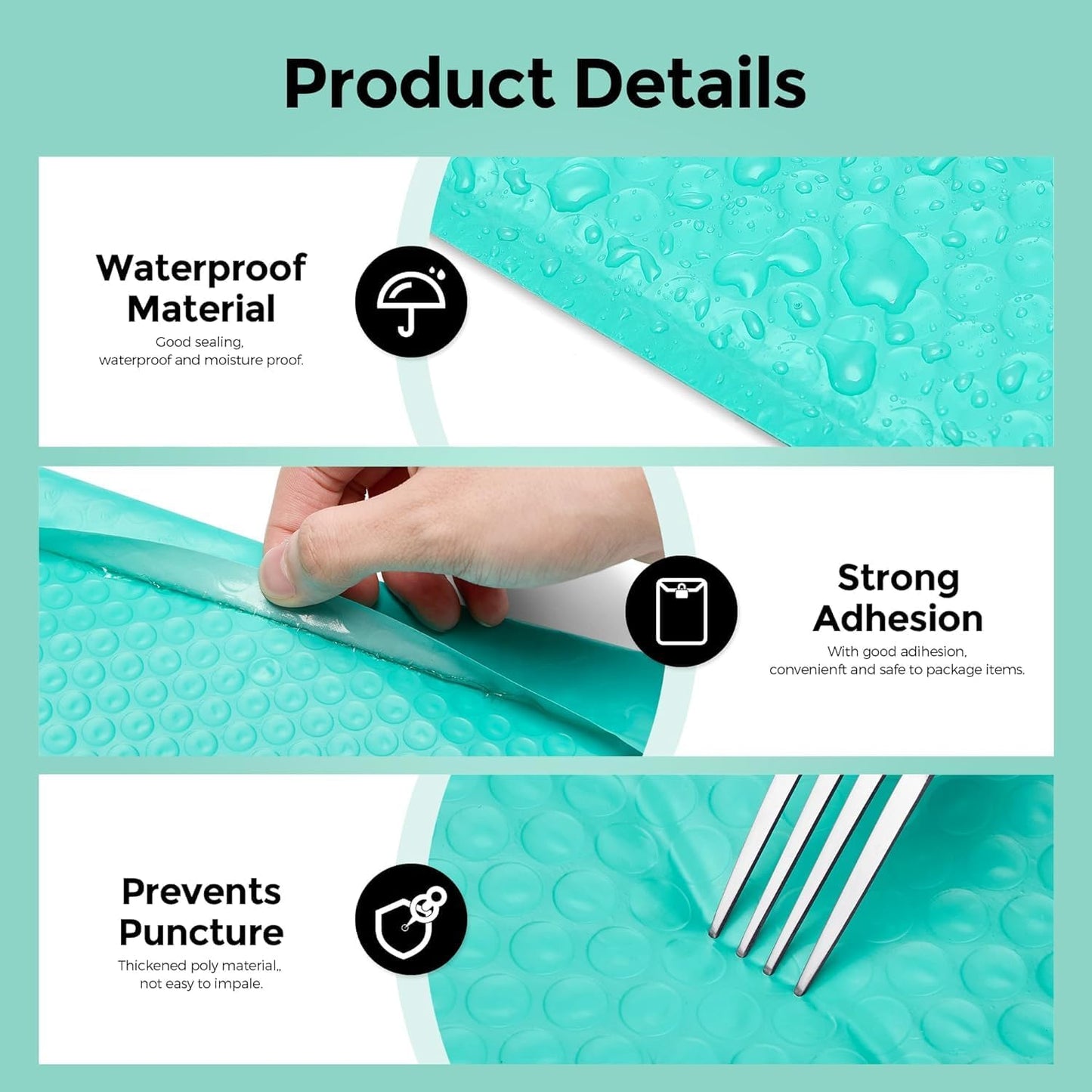Metronic Bubble Mailers 8.5x12 500 Pack Teal Bubble Mailers Usable Size 8.5x11 Waterproof Thick Padded Envelopes Mailing Bubble Padded for Packaging, Makeup, Mailing, Shipping, Small Items Supplies