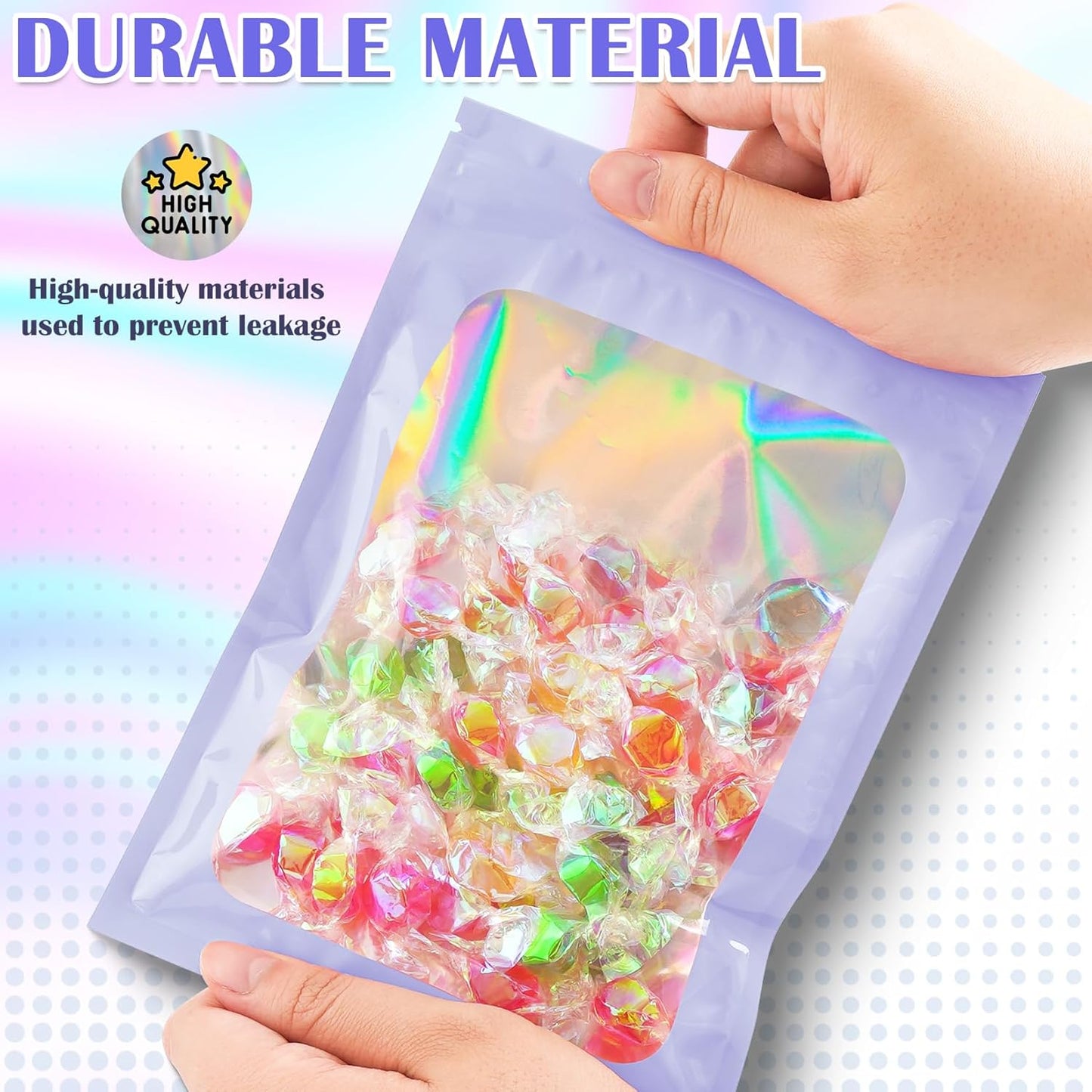 300 Pcs Mylar Bags, Smell Proof Bags Foil Pouch, Holographic Resealable Bags for Small Business, Candy Sample Jewelry Bag Sealable Packaging for Party Favor Food Storage (4x6in-Purple)