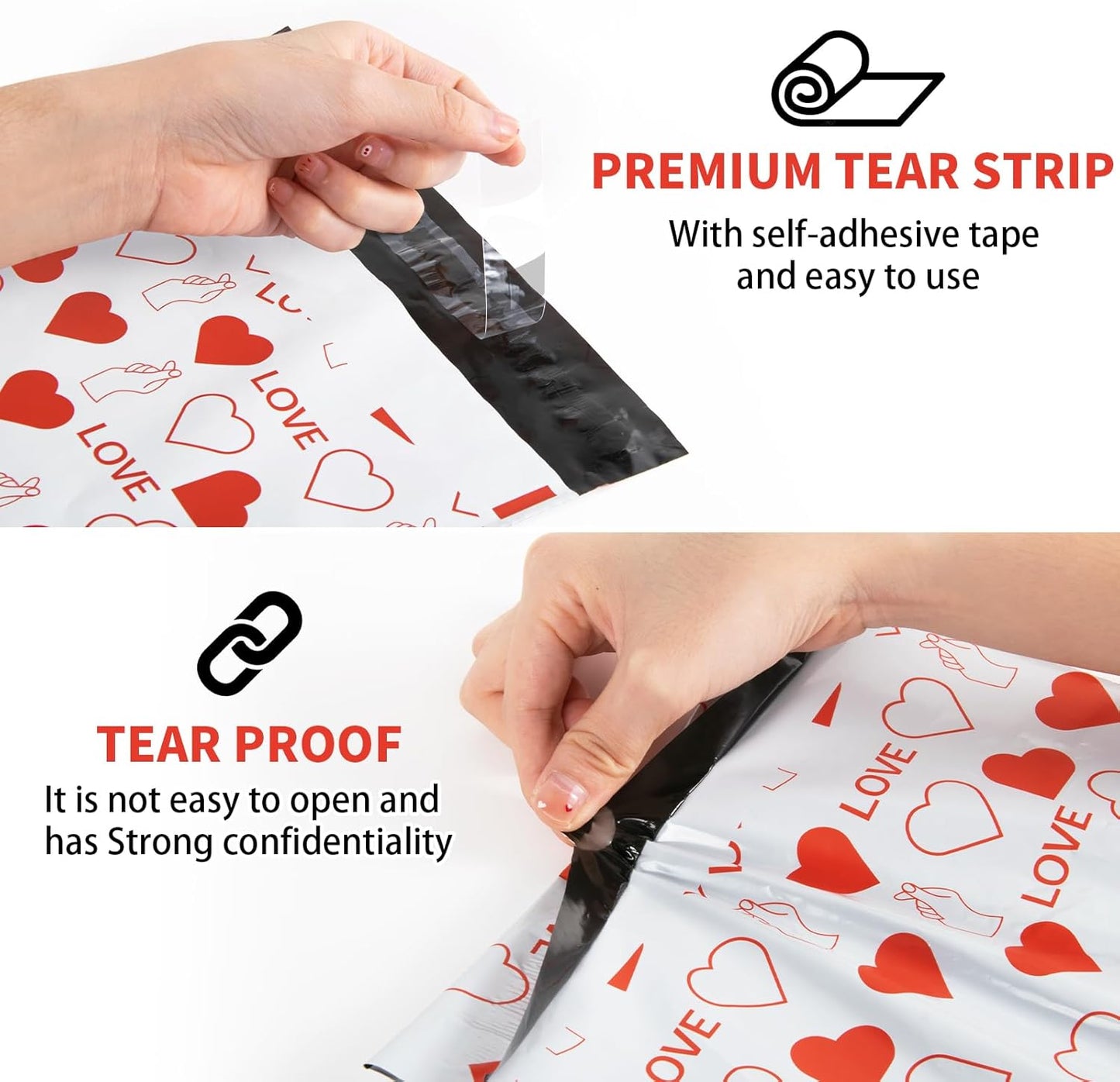 Oududianzi Poly Mailers 10x13, 100PCS Poly Shipping Bags, Mailing bags, Plastic Packaging Bags, Mailers Poly Bags for shipping, Shipping Envelopes, Small business packaging supplies - Red Heart