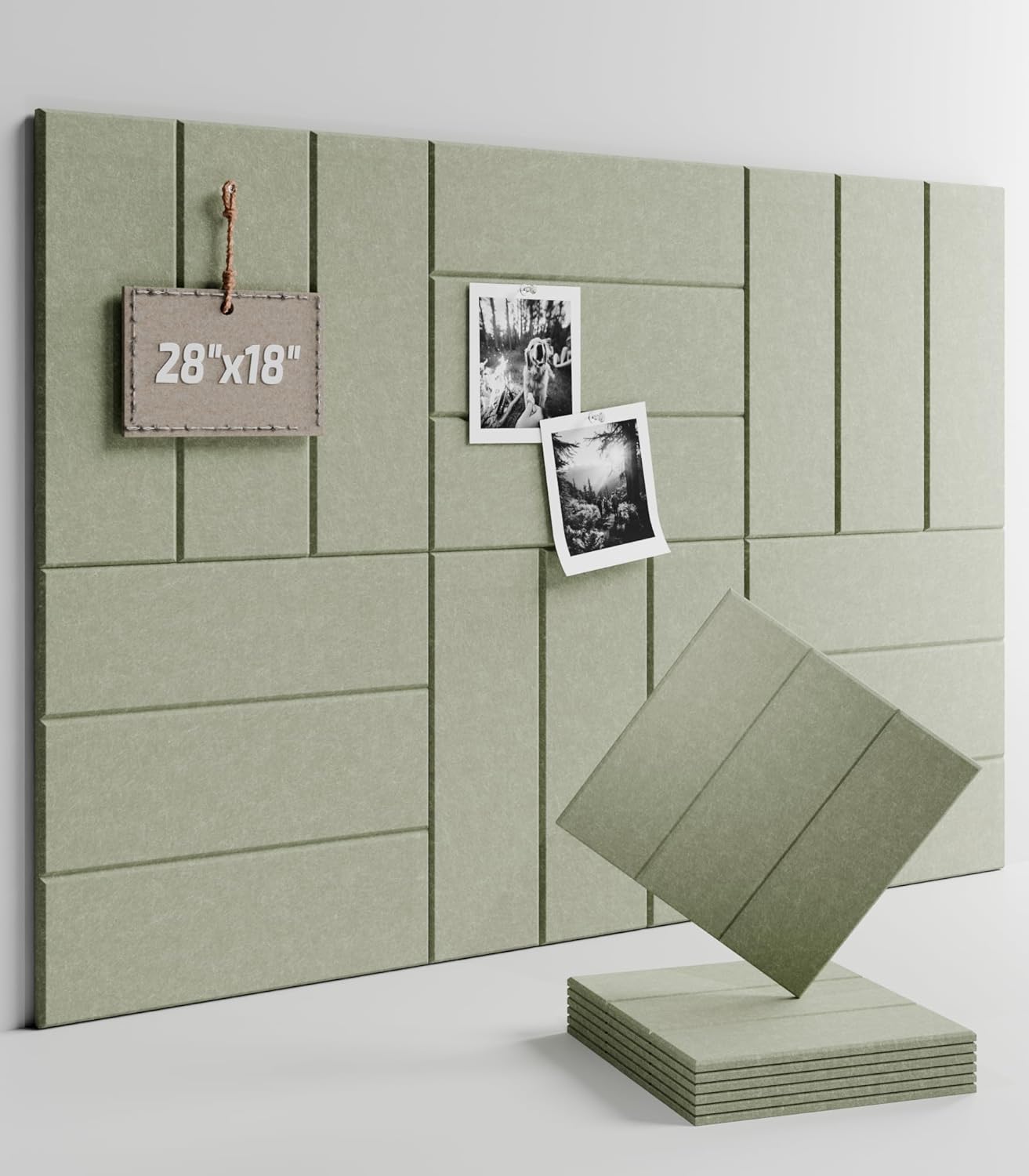 Felt Bulletin Board Tiles -28"x18" with 40 Adhesive Tabs, Cork Board Alternative for Office Decor, Push Pin Board Wall Organizer 6-Pack (Sage)