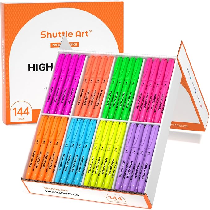 Shuttle Art 144 Pack Highlighters, Highlighters Assorted Colors Set, 8 Bright by ShuttleArt