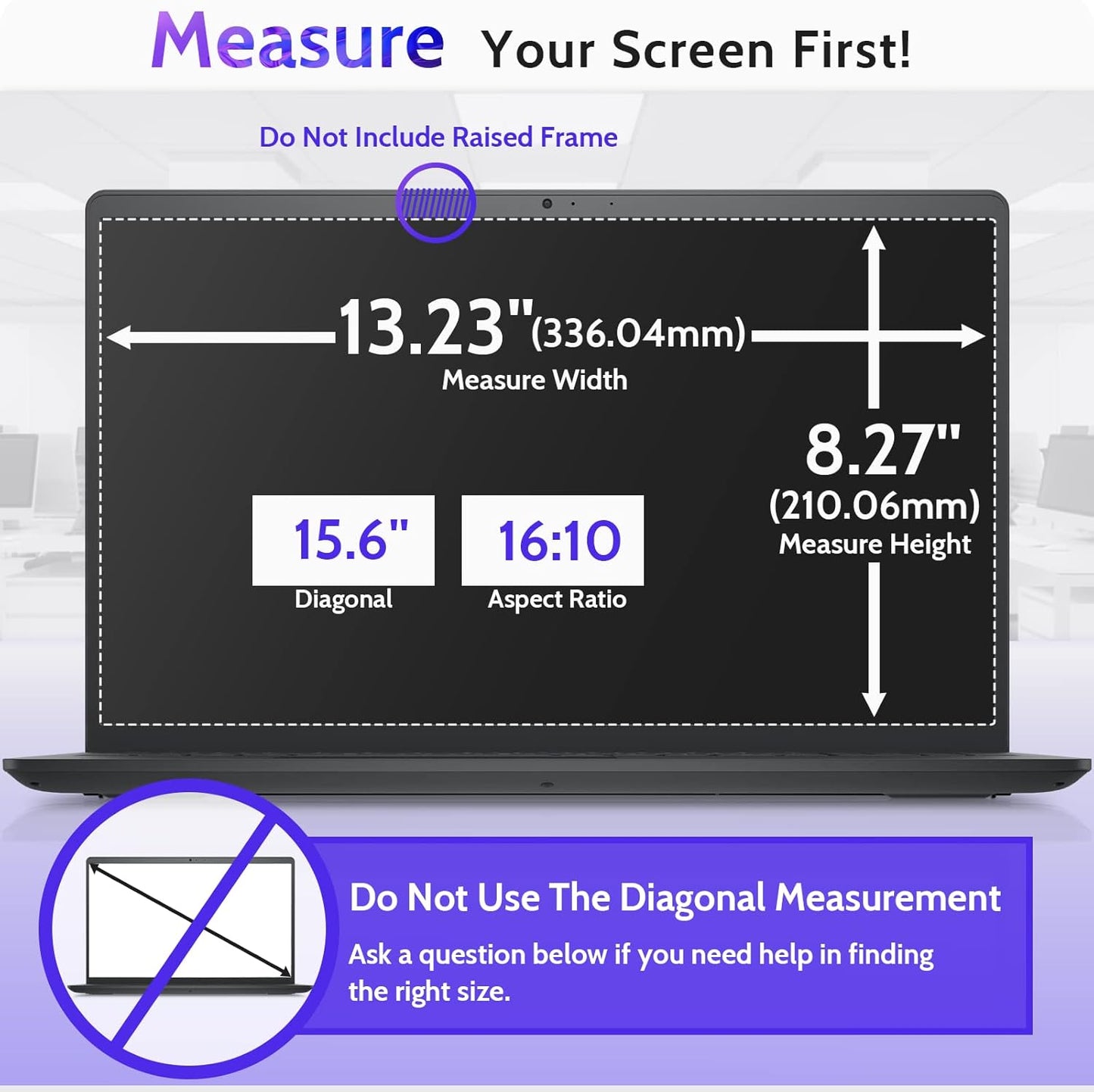 15.6 Inch Laptop Privacy Screen Compatible with Lenovo Hp Dell Acer Asus Thinkpad Envy Xps Computer 16:10 Aspect, Removable Anti Glare Blue Light Filter Protector, 15" Monitor Security Shield