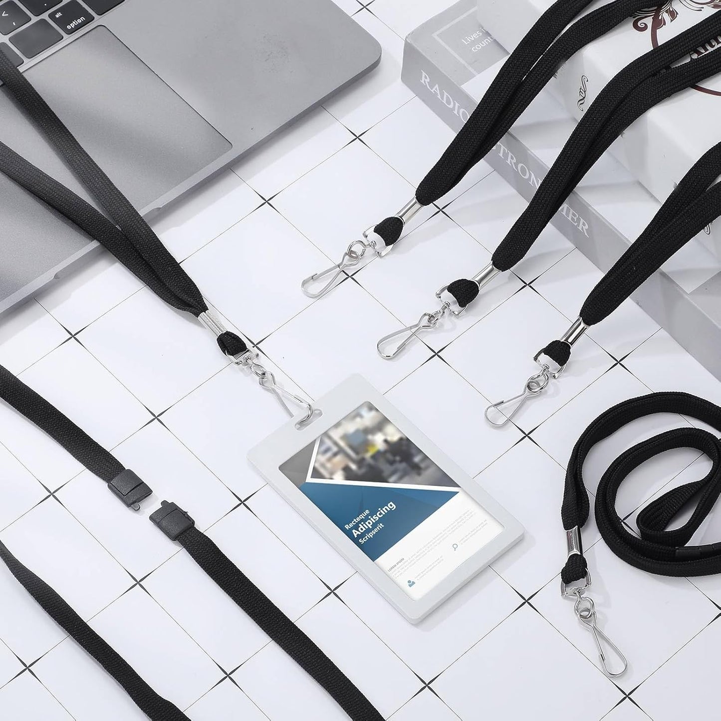 Honoson Badge Lanyard with J-hook Bulk Safety Flat Lanyards 19.5 Inches Black Soft Woven Neck Lanyards for ID Badges Name Tag