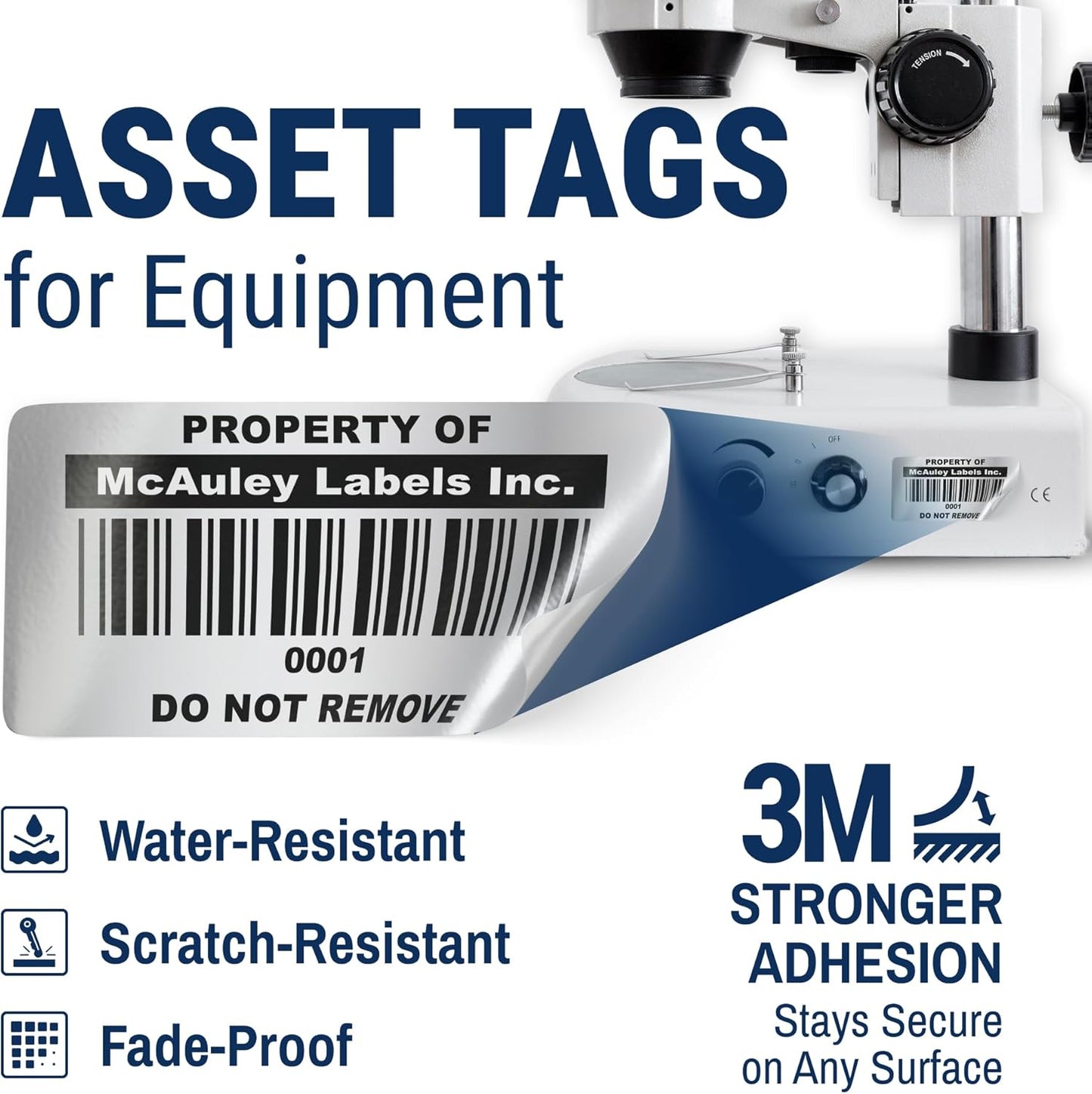 McAuley Labels Custom Asset Tags for Equipment - Numbered, Permanent - Heavy Duty Metalized Polyester, Stronger Adhesive - ID Label - 1.5x0.75 Inches