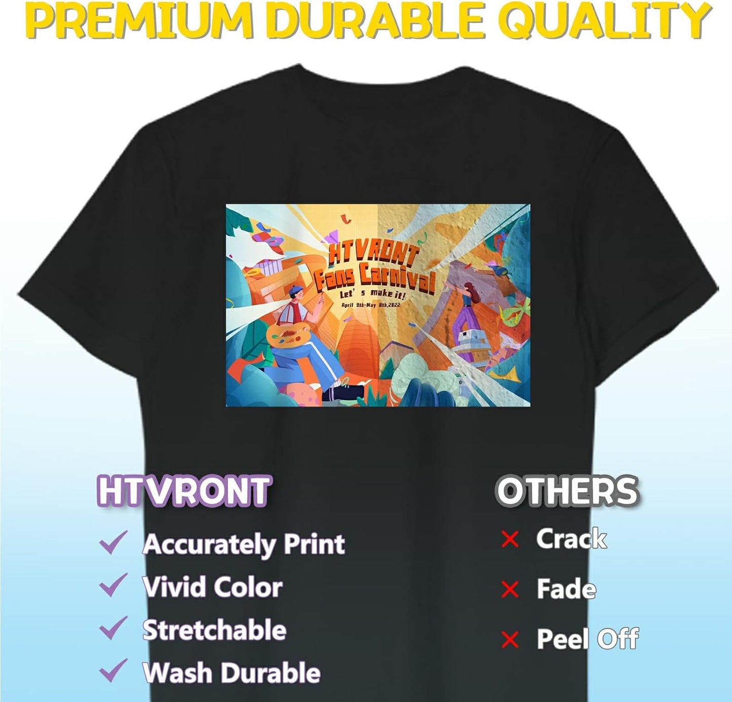 HTVRONT Heat Transfer Paper for Dark T Shirts -100 Pack 8.5x11" Iron on Transfer Paper for Inkjet Printer, Easy to Use Printable Heat Transfer Vinyl, Vibrant Color, Durable & Soft