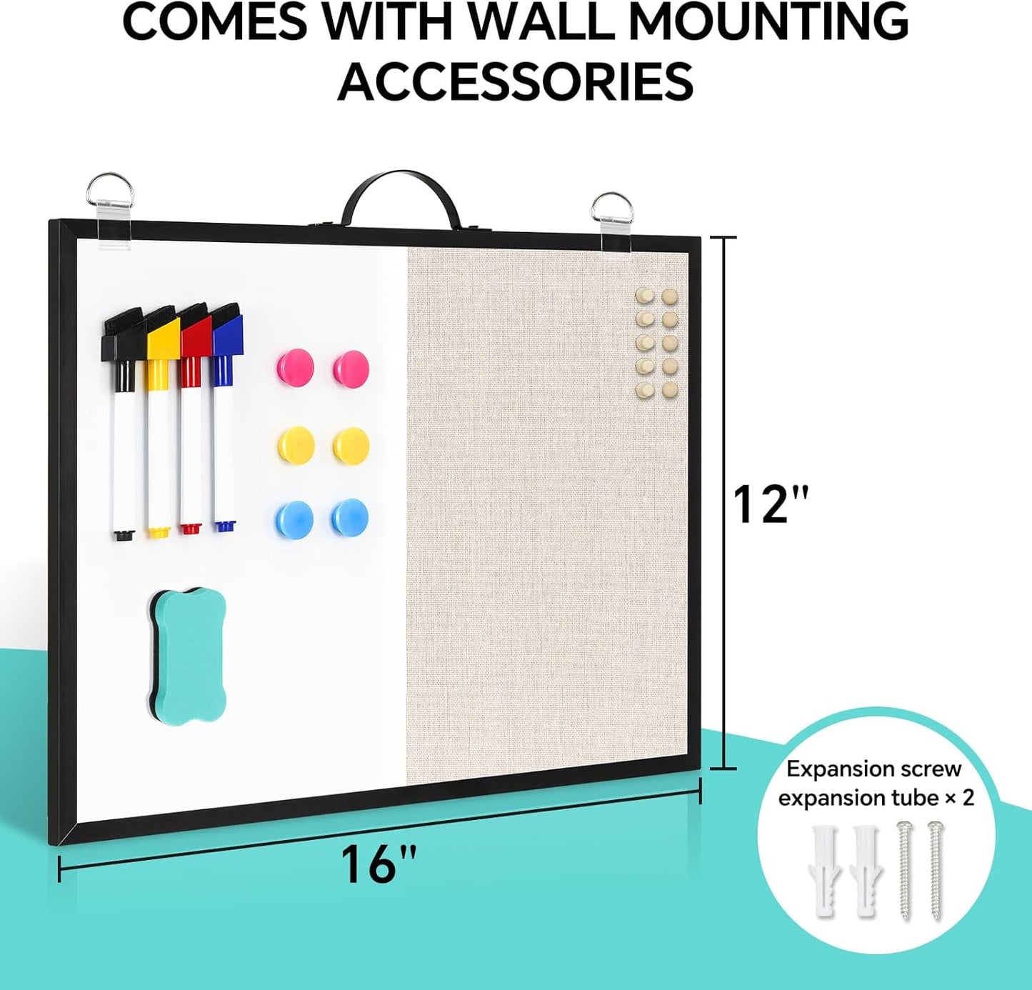 White Board Linen Bulletin Board Combo, 16"x12", Double-Sided Magnetic Dry Erase Cork Board for Walls, Aluminum Frame Small Pin Board with Handles for Home, Office, School, Beige Felt
