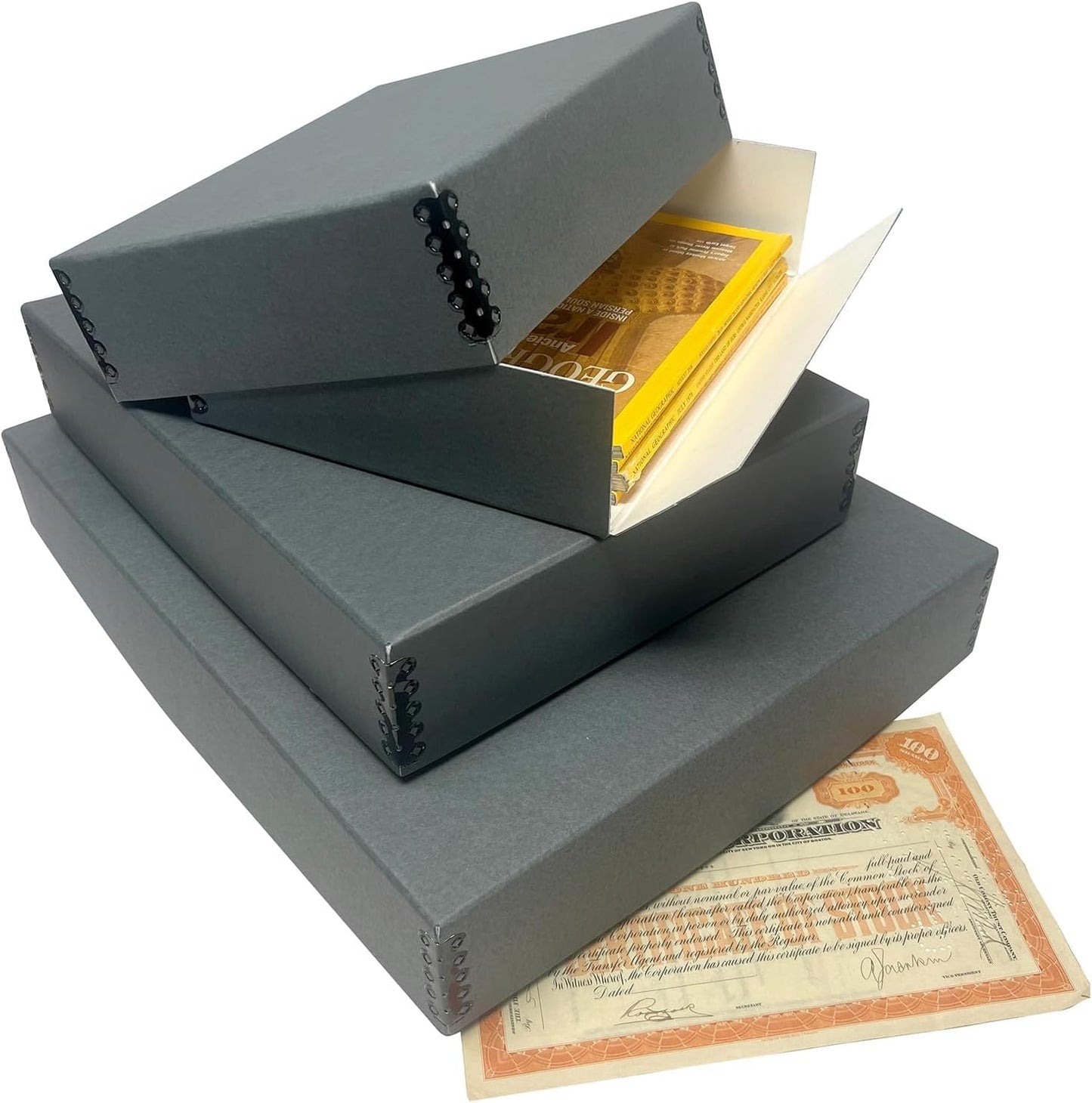 Lineco Museum Archival Storage Box, 17.75x22.75x3 in. Drop Front Design. Acid-Free with Metal Edge. Organize Photos, Pictures, Prints, Documents, Crafts, DIY. Gray, 1 Pack