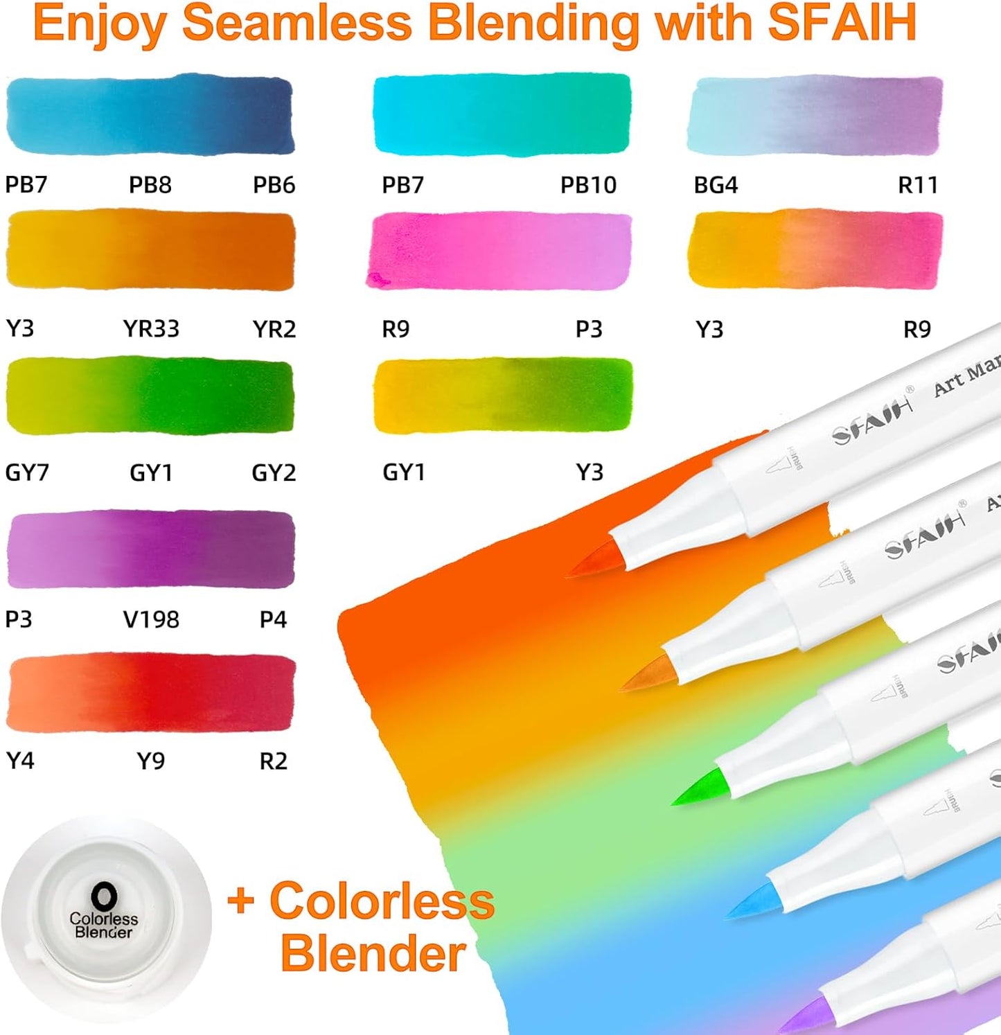 SFAIH 48 Colors Alcohol Markers - Dual Tips Art Set, Brush & Chisel Nibs, Ideal for Artists, & Adults, Coloring, Drawing & Illustration, Includes 1 Blender