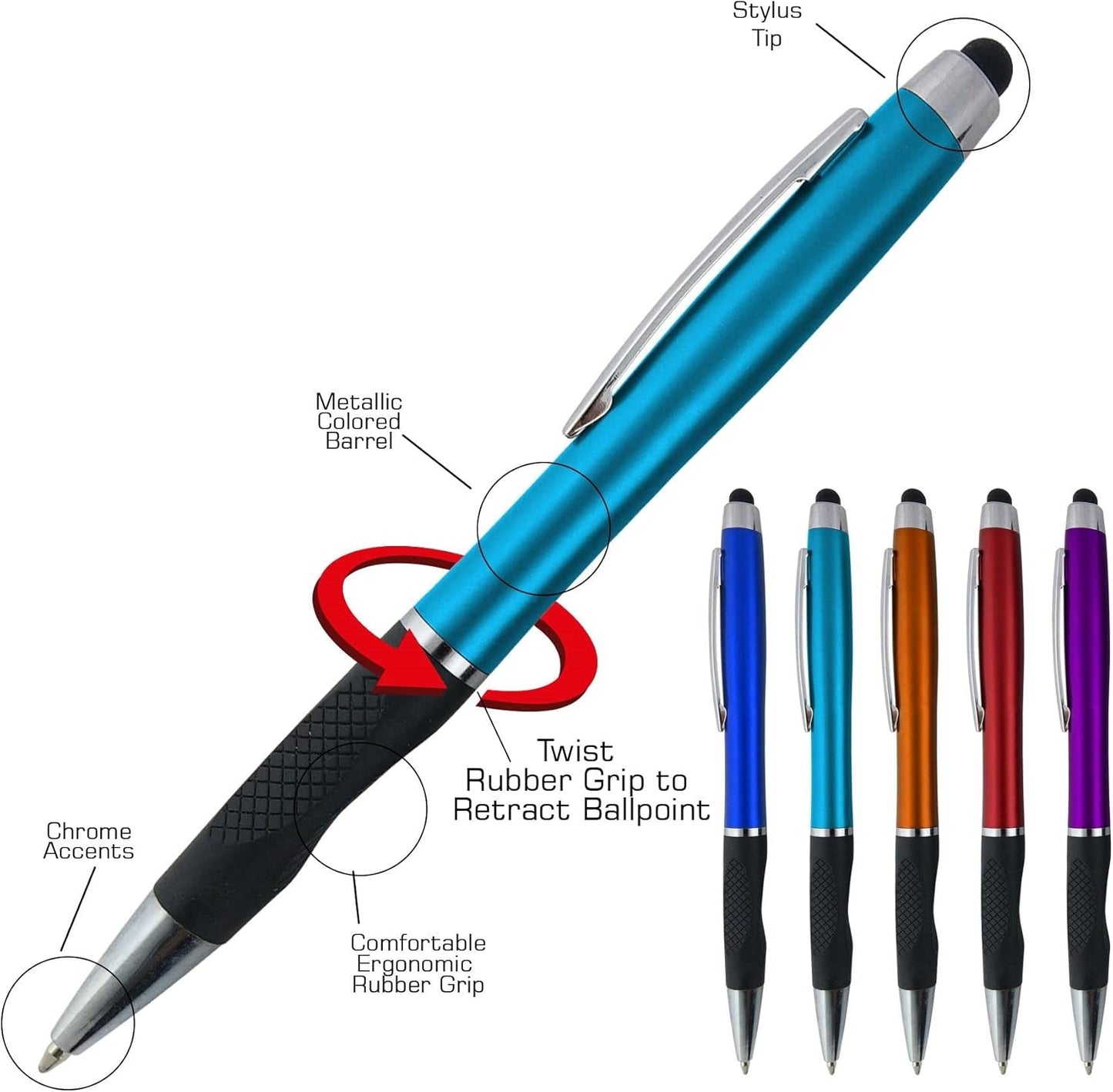 Personalized Stylus Pens With your Custom Logo or Text-300 Pack Bulk-for Businesses, Parties, and Events, 2 in 1 Ballpoint Pen + Capacitive Stylus for Touchscreen Devices, Black Barrel,Blue Ink