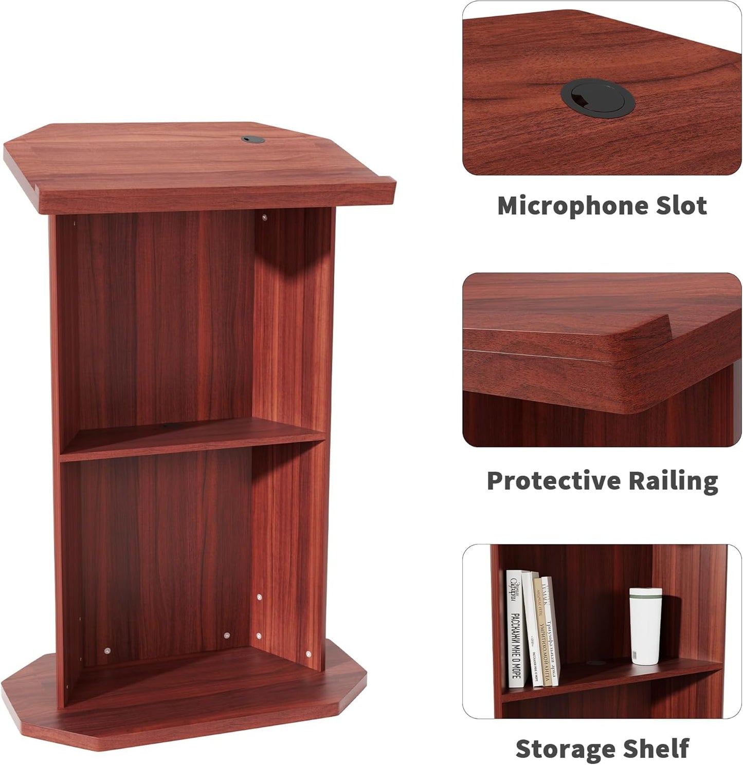 Wood Podium,Compact Podium Stand,15MM Particle Board,Pulpit with Storage,Mic Stand Space,Easy Installation Wooden Lectern for Restaurants,Churches,Seminars and Schools