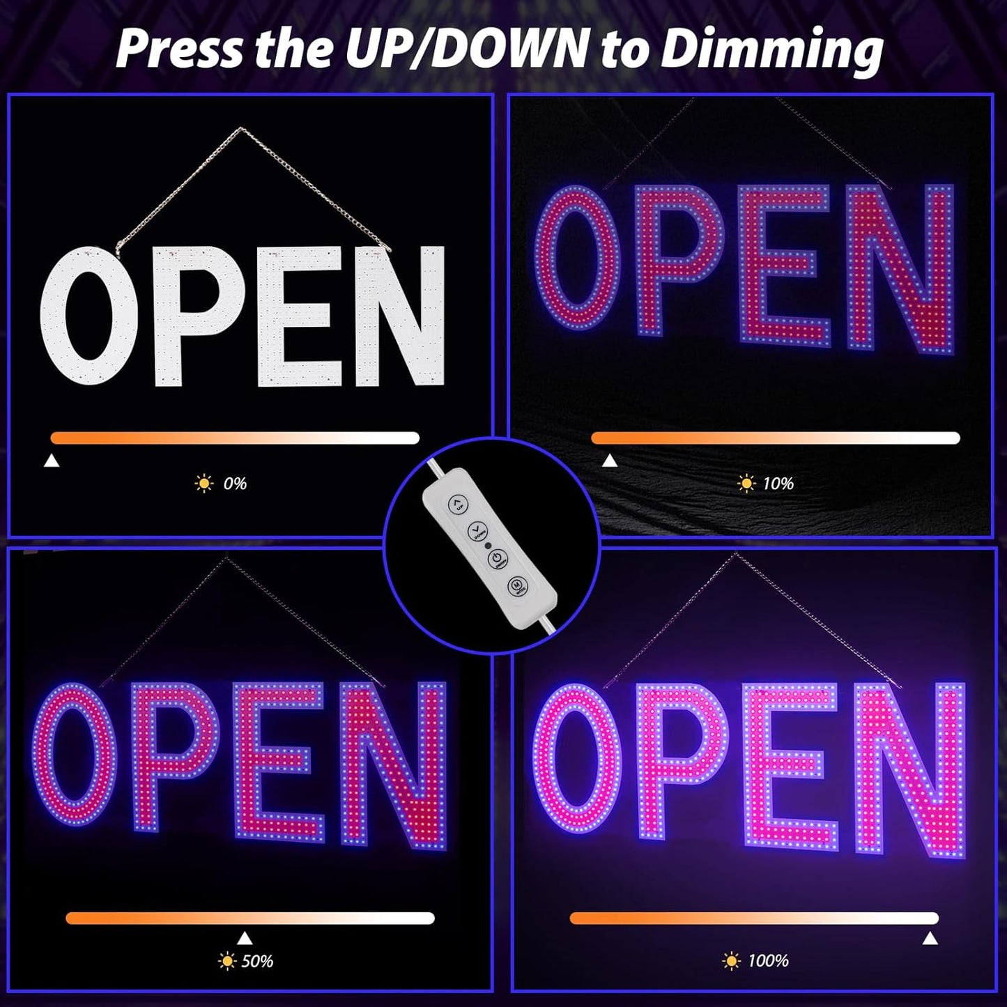 Open Sign for Business, 40"x14" Dimmable Large LED Open Signs with Hanging Installation for Bar Pubs Store Restaurant Office Hotel Salon Red & Blue