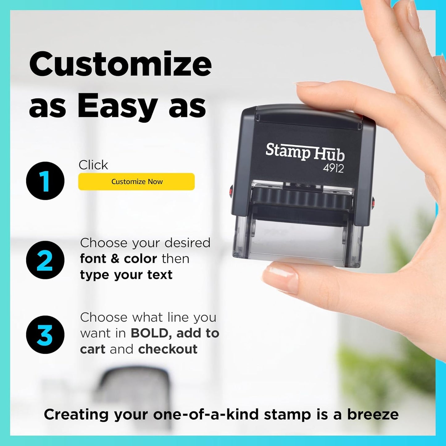 Self Inking Personalized Stamp - 1 Line Custom Stamp, Customizable Office Name Stamp, Ink Stamps for Business - Easy to Change Ink Cartridge, Multiple Ink Color Options - Medium