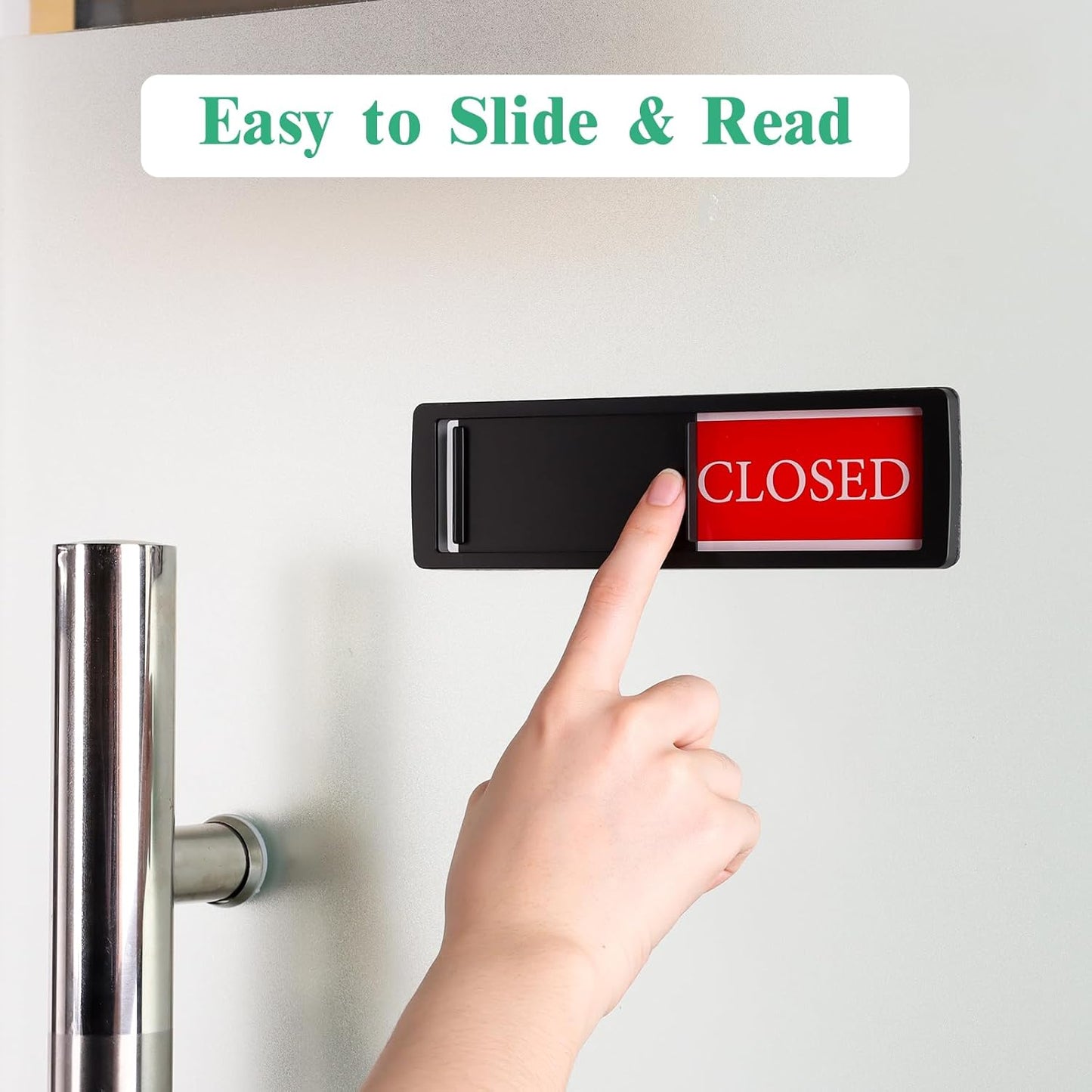 Open Closed Signs for Business，Privacy Slider Indicator Door Sign for Storefront, Restaurants, Office, Library, Gym, Hotel & Community Center-Black
