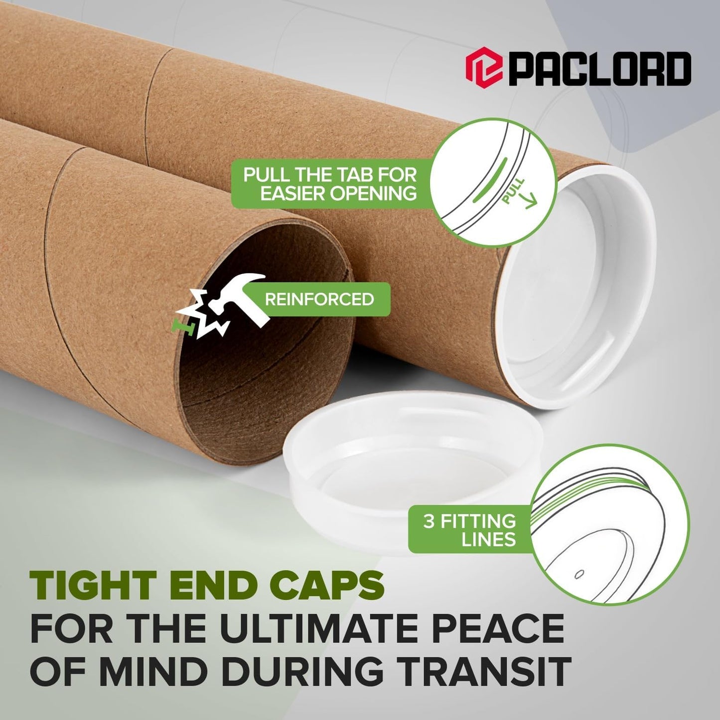 3" x 60" Reinforced Kraft Paper Mailing Tube, Pack of 6 Tubes with 12 Caps – Secure USPS Approved Poster Tube – Cardboard Tube for Shipping and Storing Posters, Prints, Artwork, or Documents