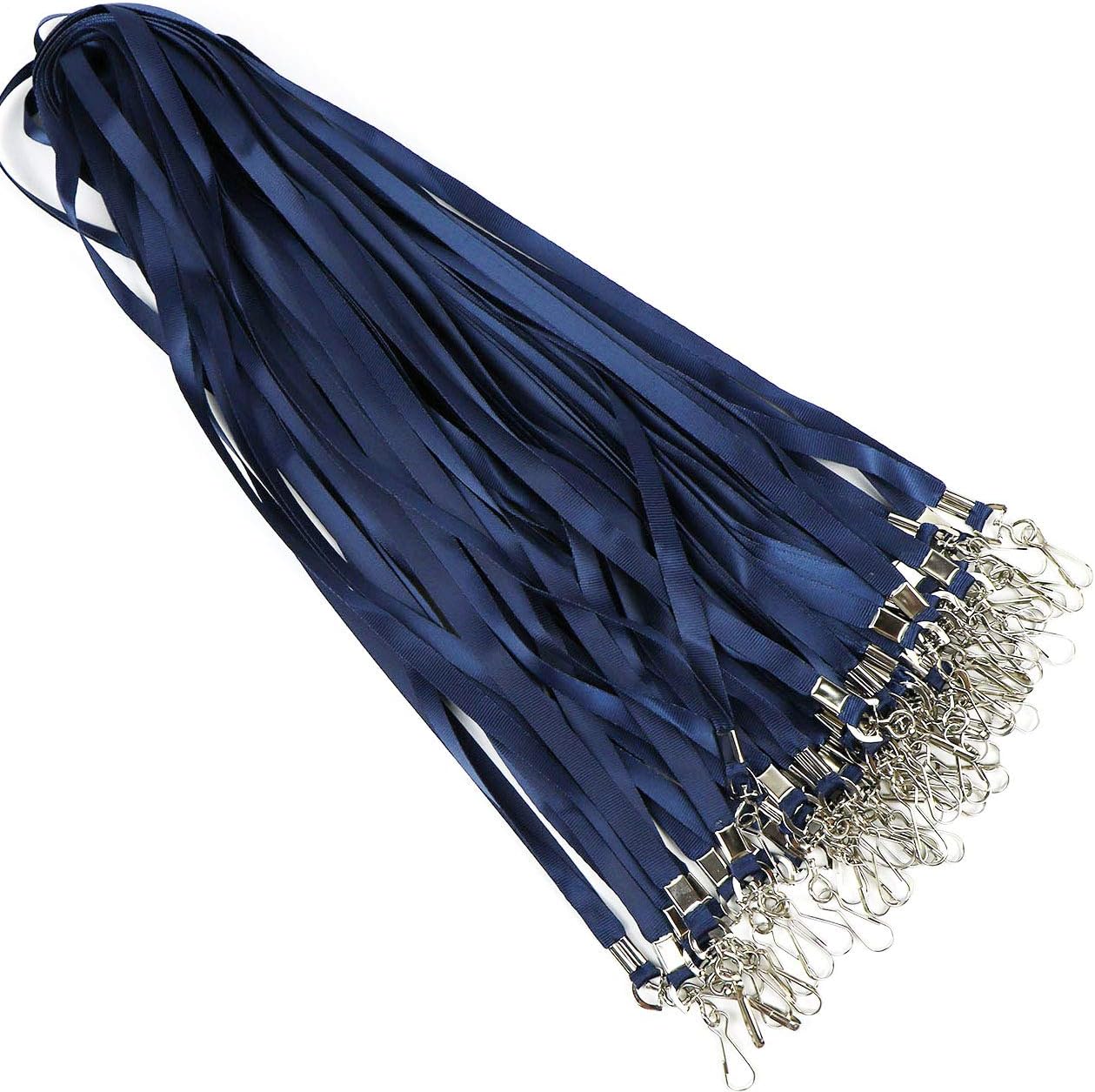 Navy Blue Lanyards 100 Pcs Lanyard for Id Badges Flat Lanyard with Badge Clip with J-Hook (Navy Blue)
