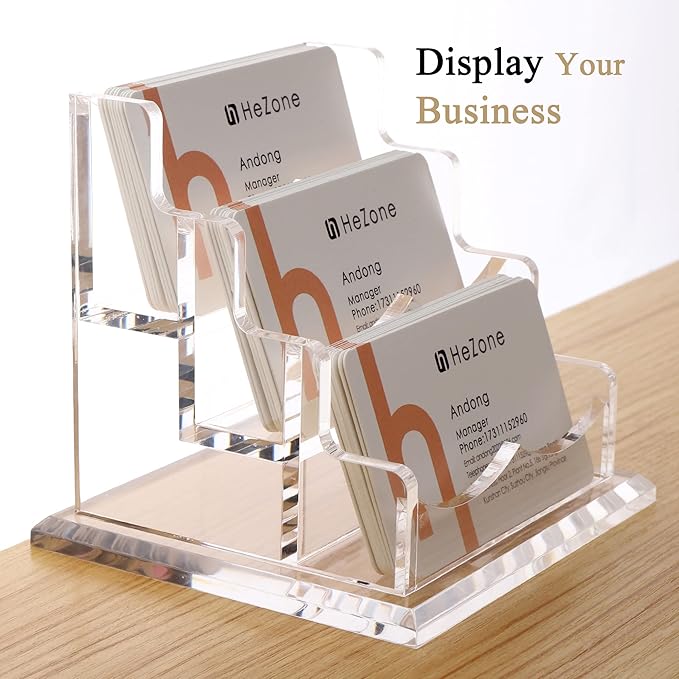HeZone Business Card Holder for Desk 3 Slots 3 Tier, Cards Organizer for Women - Image 2