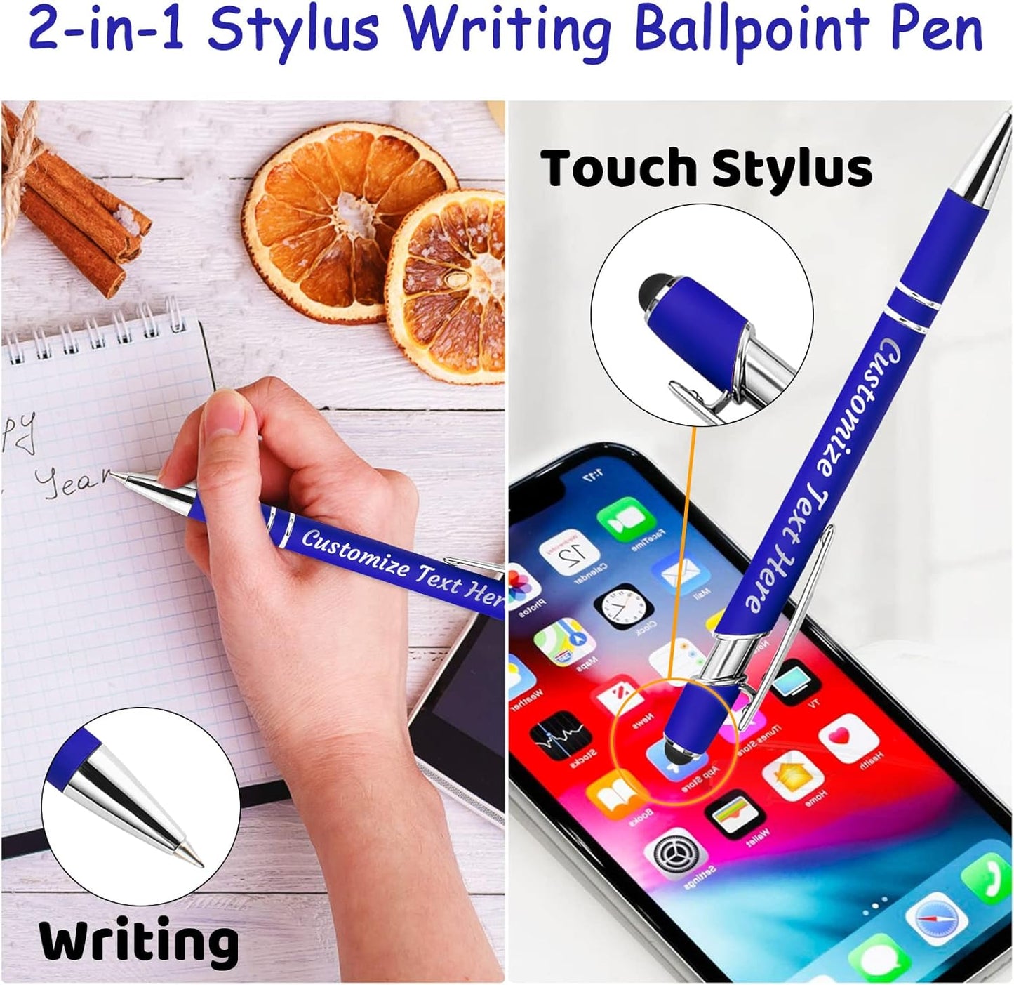 Personalized Pens Bulk 20 with Name Custom Engraving Ballpoint Pens with Stylus Tip Customized Smooth Writing Pens Personalized Gifts for Anniversary Birthday or Graduation(Light Green,Black Ink)