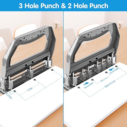 AFMAT 3 Hole Punch Heavy Duty, 9/32" Holes, 50-Sheet Hole Puncher 3 Ring - Image 3